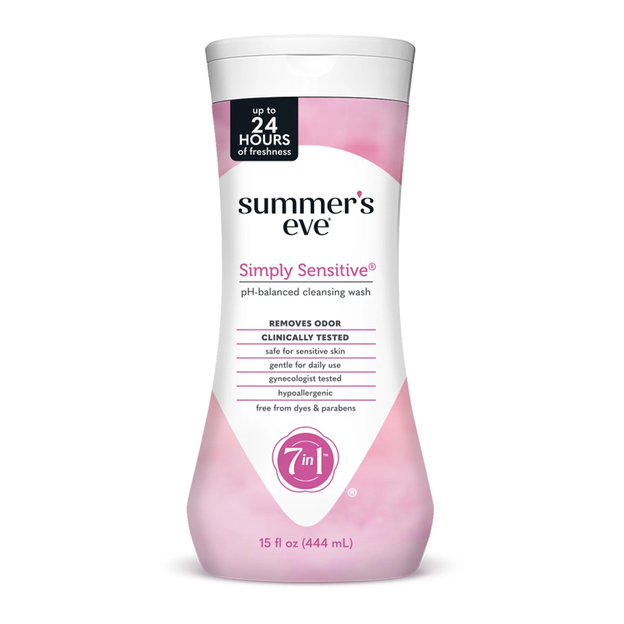 Summer's Eve Simply Sensitive All-Over Daily Feminine Wash, Gentle pH-Balanced Body Wash for Women, Removes Vaginal Odor, 15 Fl Oz