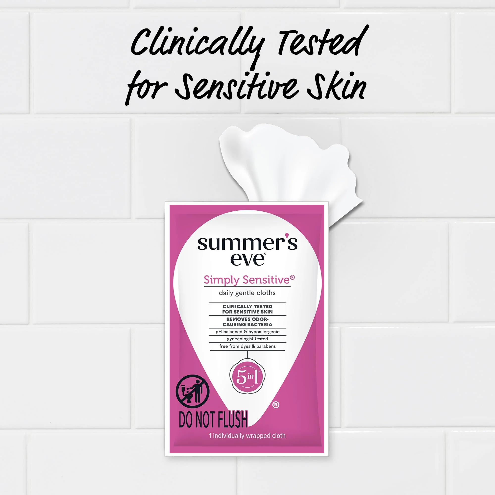 Summer's Eve Simply Sensitive Feminine Wipes, Gentle pH-Balanced Micellar Water Based Formula Helps Control Vaginal Odor, Individually Wrapped Wipes, 12 Count - Image 4