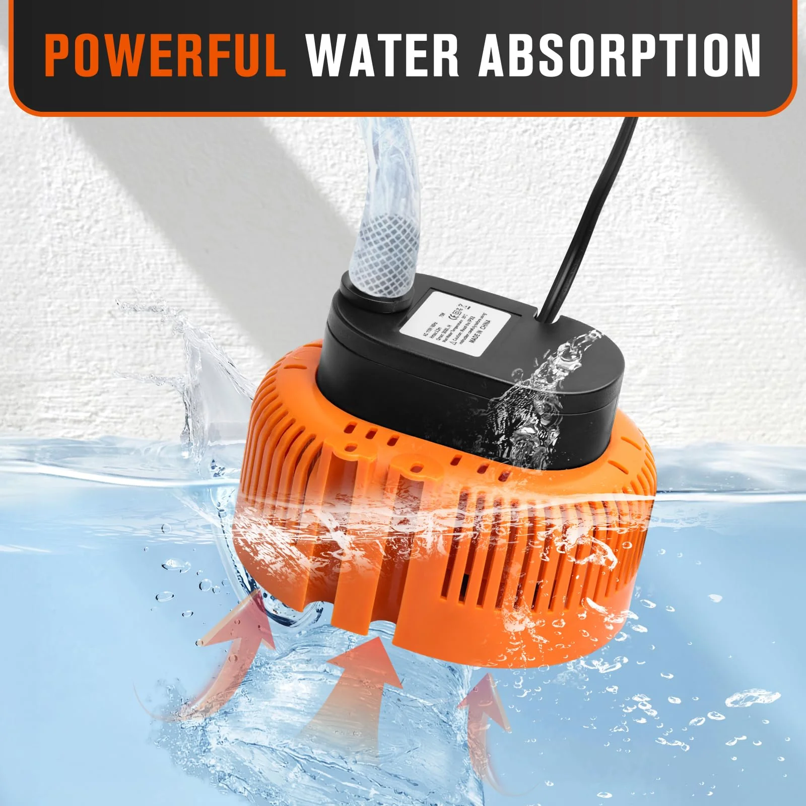 Sump Pump,Pool Cover Pump above Ground,submersible water pump Swimming Water Removal Pumps,for Swimming Pool Basement Garden Pond Tubs Draining,75W,Max Flow:850GPH,3 Adapters,25 Ft Power Cord (Orange) - Image 7