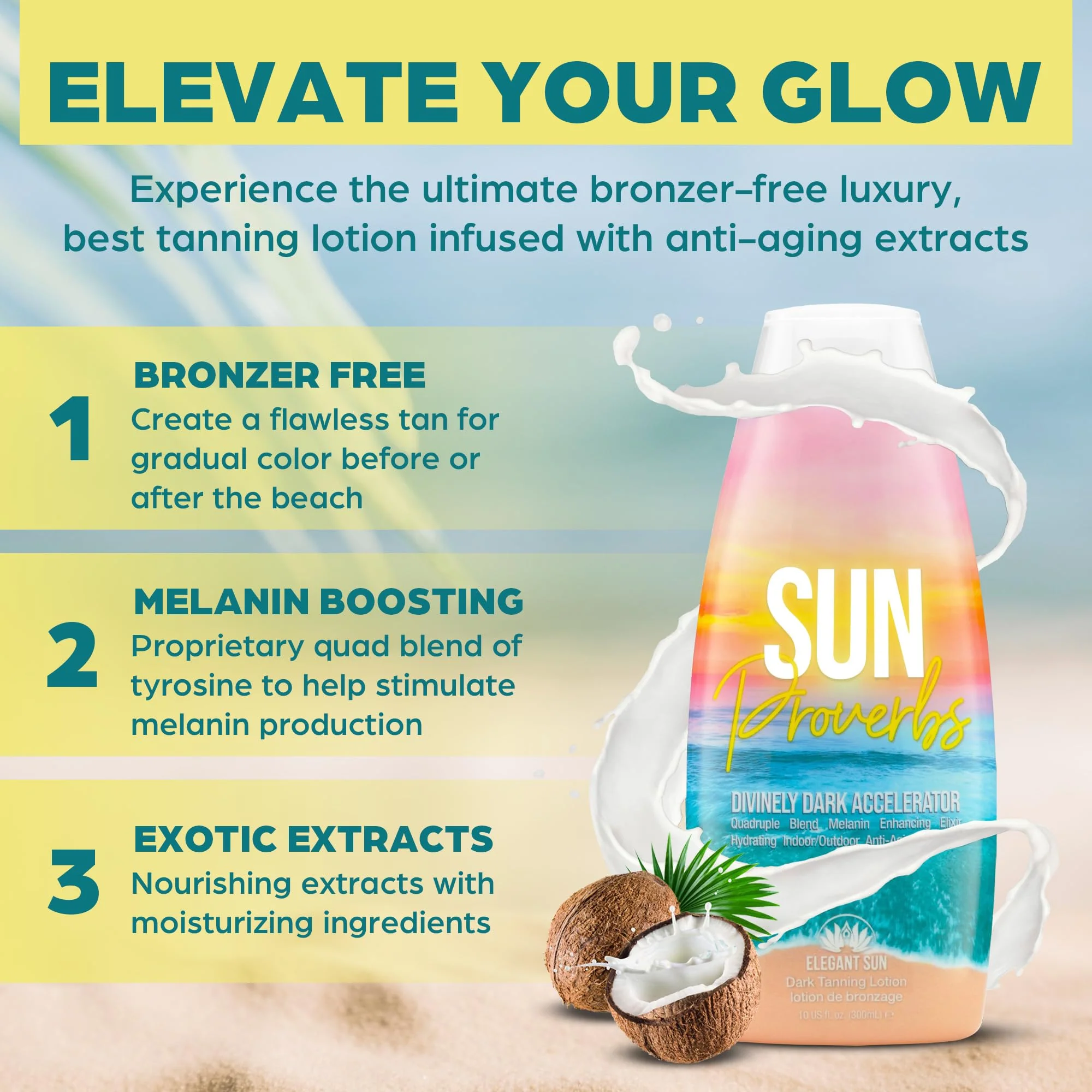 Sun Proverbs, Tanning Bed Lotion, Dark Tan Accelerator, Indoor Outdoor Sun Bathing White Lotion without DHA, Bronzer-Free, Natural Bronzing for Men or Women by Elegant Sun - Image 7