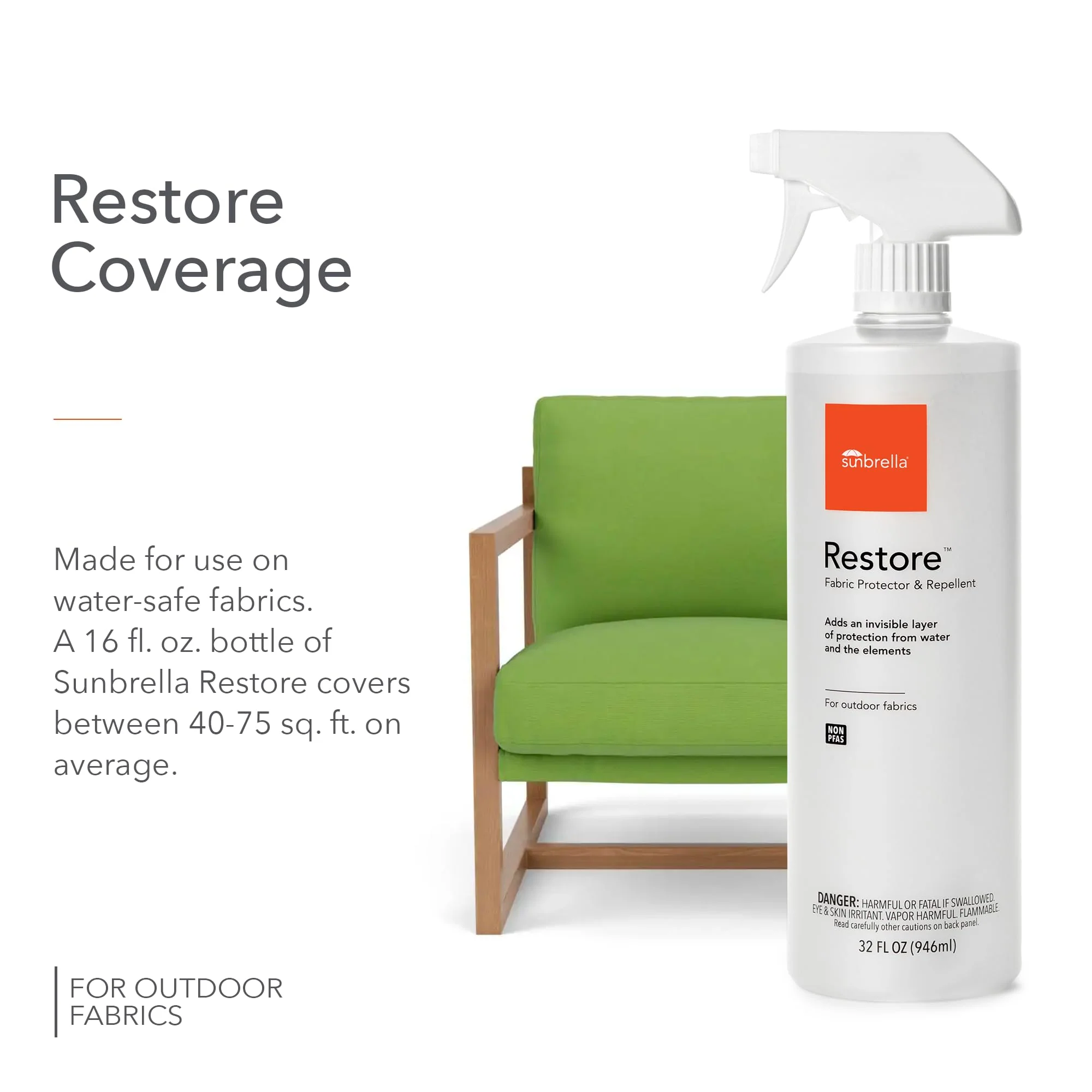 Sunbrella Restore Fabric Protector | Water-Repellent Spray for Outdoor Fabrics | Easy Use, Non-PFAS | Protect & Restore Upholstery | 32 fl oz - Image 3