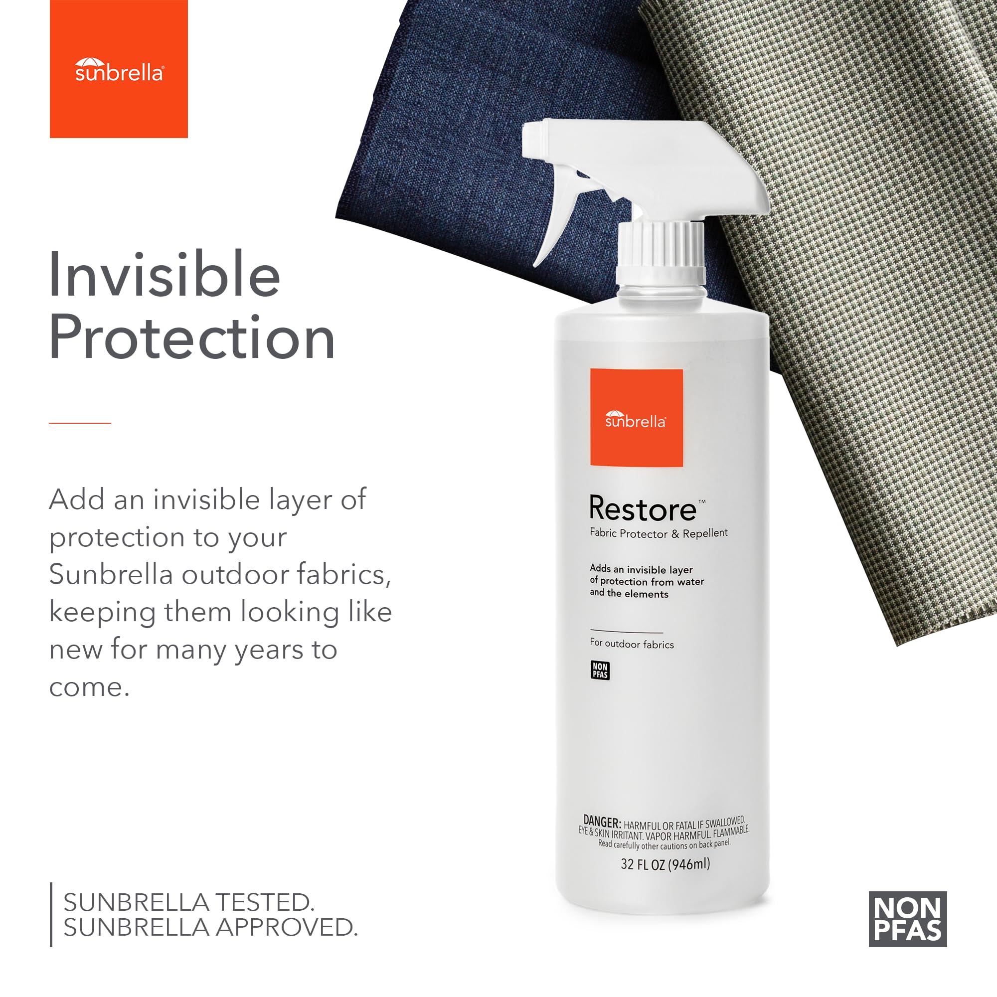 Sunbrella Restore Fabric Protector | Water-Repellent Spray for Outdoor Fabrics | Easy Use, Non-PFAS | Protect & Restore Upholstery | 32 fl oz - Image 9