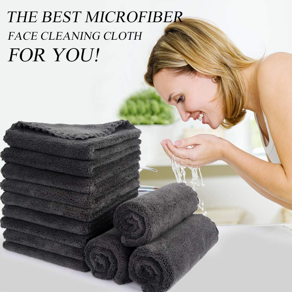 SUNLAND Microfiber Face Cloth Reusable Makeup Remover Facial Cleansing Towel Ultra Soft Face Washcloth 12inchx12inch 12 Pack Dark Grey - Image 3