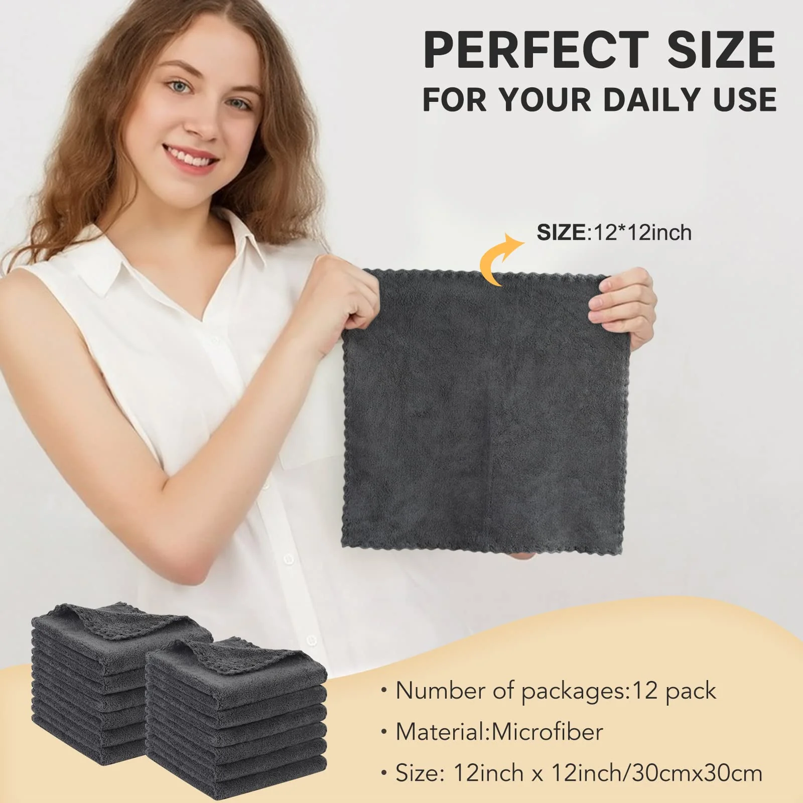 SUNLAND Microfiber Face Cloth Reusable Makeup Remover Facial Cleansing Towel Ultra Soft Face Washcloth 12inchx12inch 12 Pack Dark Grey - Image 5