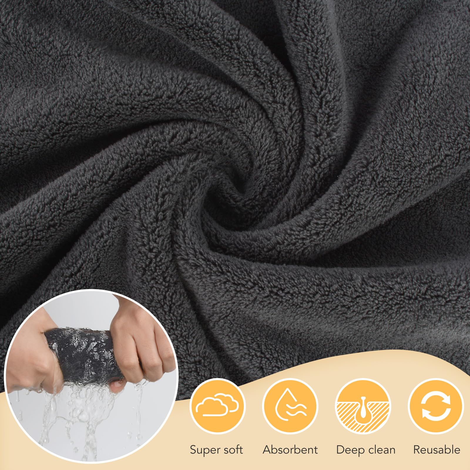 SUNLAND Microfiber Face Cloth Reusable Makeup Remover Facial Cleansing Towel Ultra Soft Face Washcloth 12inchx12inch 12 Pack Dark Grey - Image 7