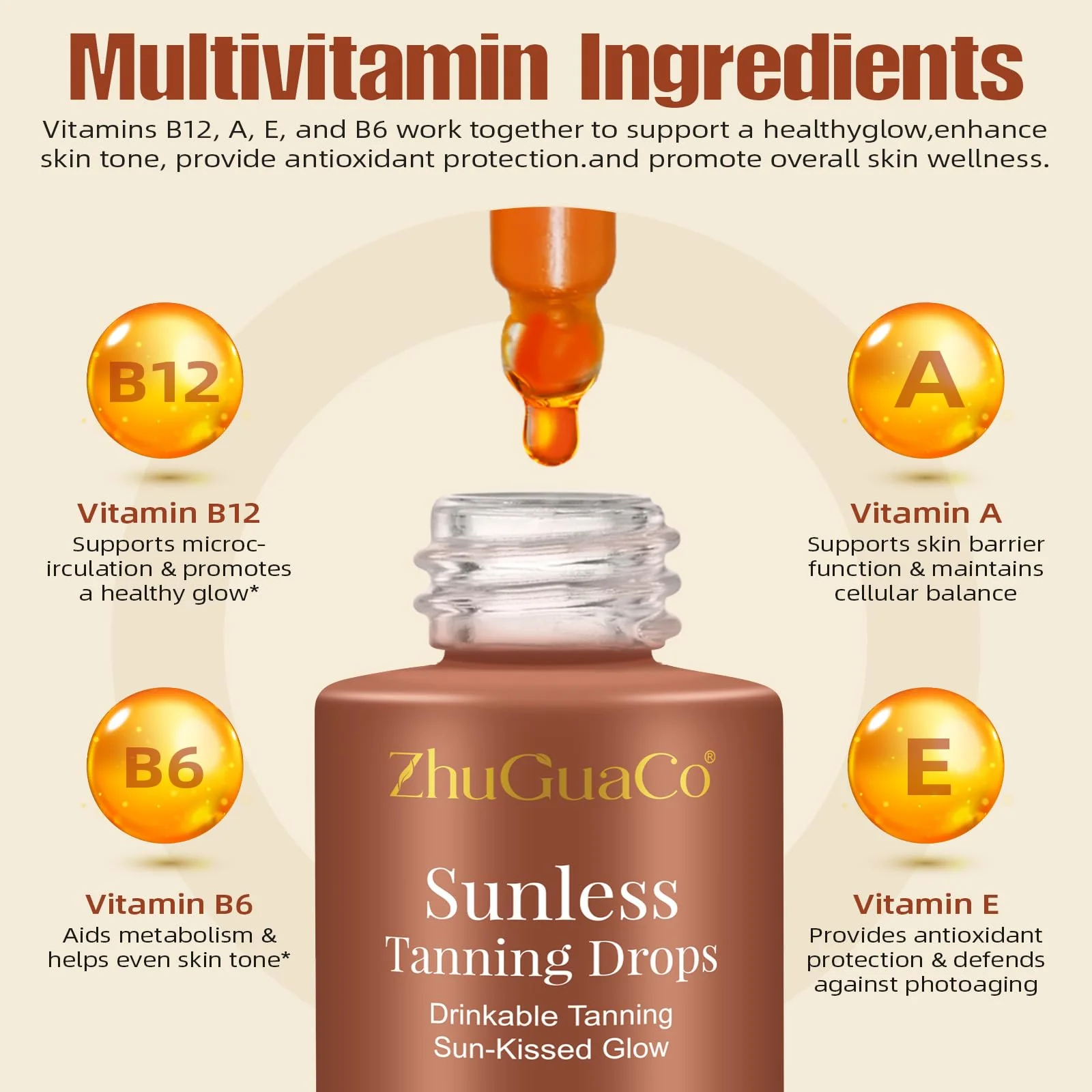 Sunless Tanning Drops To Drink,Drinkable Sunless Tanning Drops,Oral Drink Moisturizing Bronzing Tanner for Face & Body,Sun-Kissed Glow for All Skin - Image 6