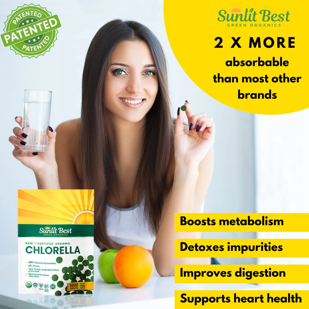 Sunlit Best USDA Organic Premium Chlorella Tablets 1000 Count | 100% Pure Chlorella Superfood Supplement High in Protein, Chlorophyll, Vitamins, & Minerals | Supports Good Health, Wellbeing - Image 3