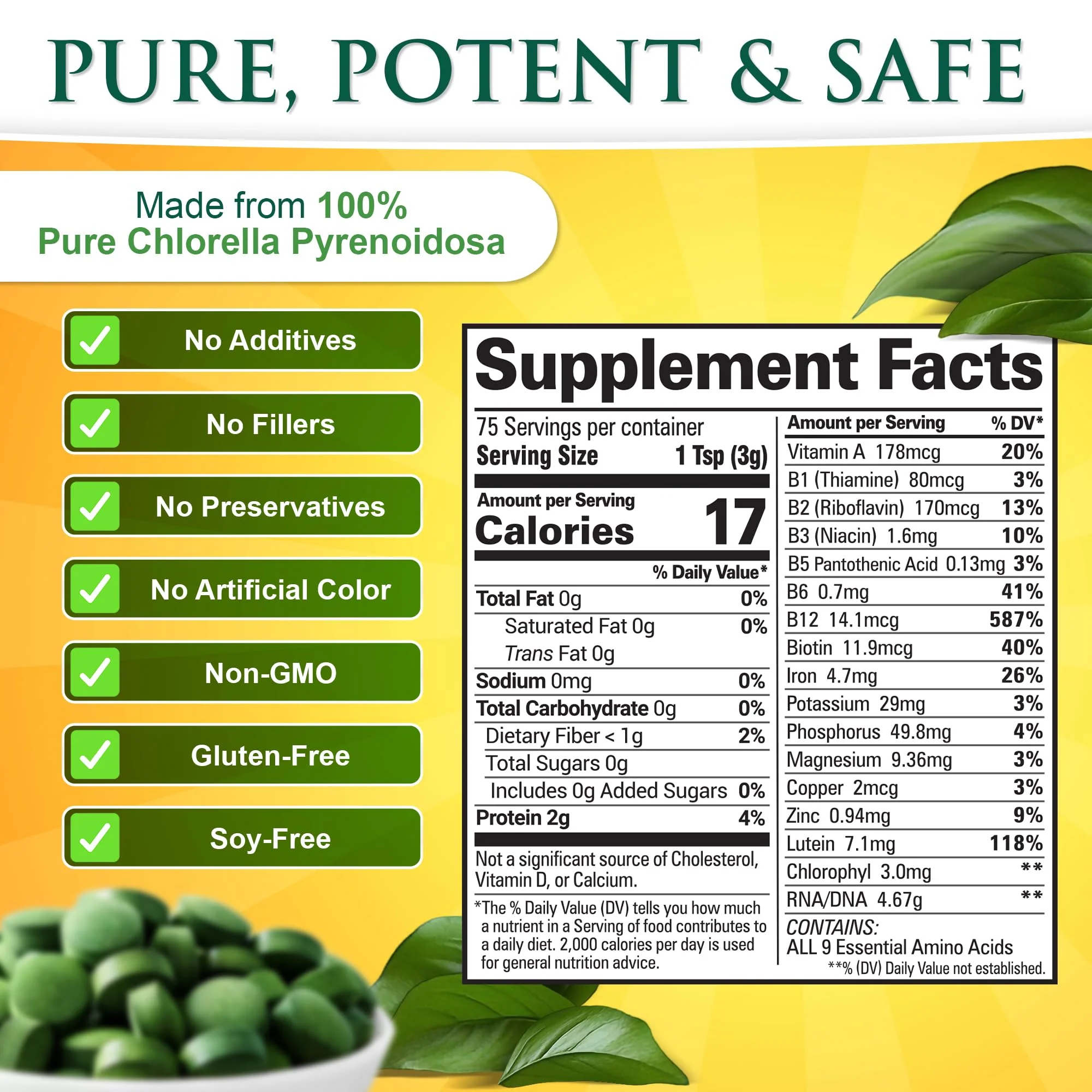 Sunlit Best USDA Organic Premium Chlorella Tablets 1000 Count | 100% Pure Chlorella Superfood Supplement High in Protein, Chlorophyll, Vitamins, & Minerals | Supports Good Health, Wellbeing - Image 9