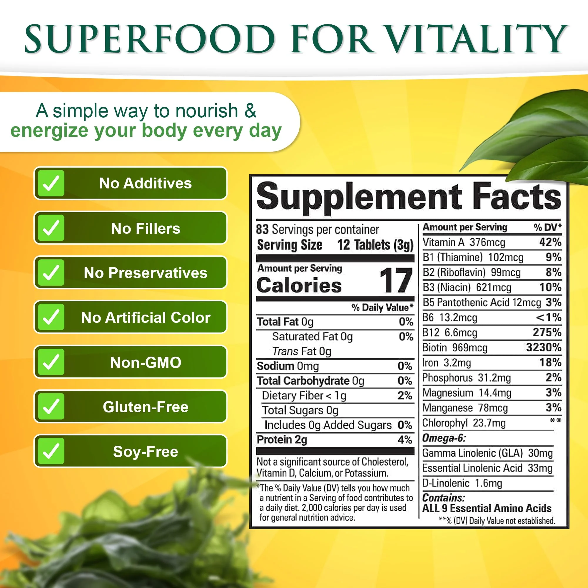 Sunlit Best - USDA Organic Spirulina Tablet - Natural Super Greens Supplements for Immune Support, Gut Health & Boost Energy Tablets with Chlorophyll, Vegan & High Protein Non GMO, 1000 Superfood Tabs - Image 9
