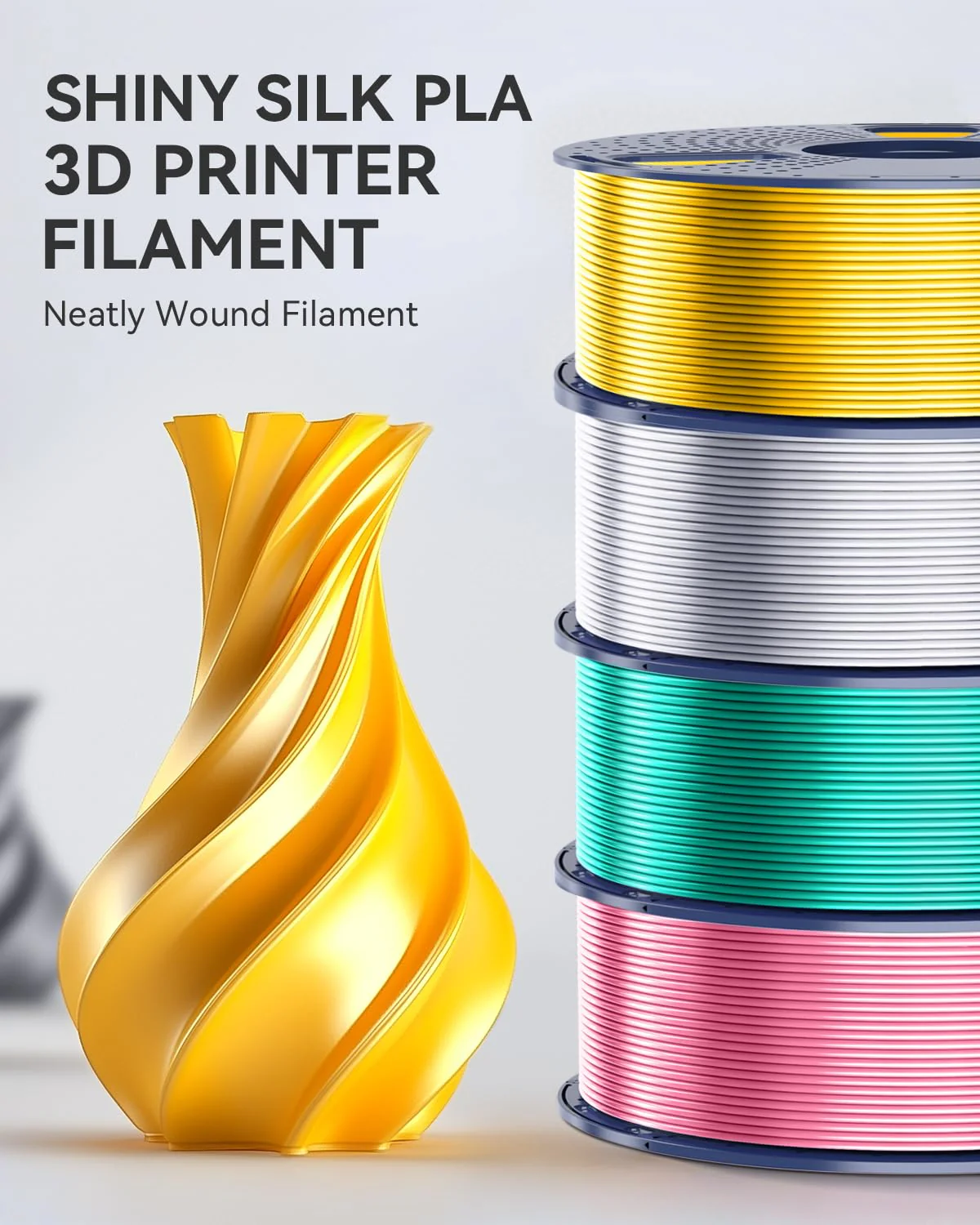 SUNLU 3D Printer Filament Bundle, PLA+ Silk Filament Multicolor 1.75mm, Individually Vacuum Packed, 250G Spool, 8 Rolls, 2kg in Total, Light Gold+Silver+Purple+Red+Orange+Yellow+Pink+Bronze - Image 3