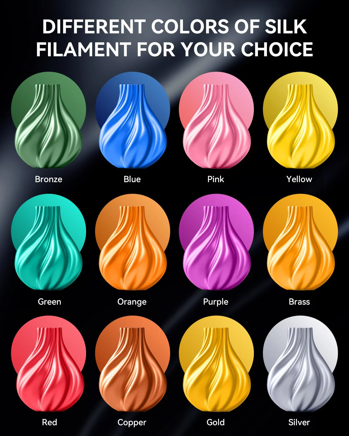 SUNLU 3D Printer Filament Bundle, PLA+ Silk Filament Multicolor 1.75mm, Individually Vacuum Packed, 250G Spool, 8 Rolls, 2kg in Total, Light Gold+Silver+Purple+Red+Orange+Yellow+Pink+Bronze - Image 5