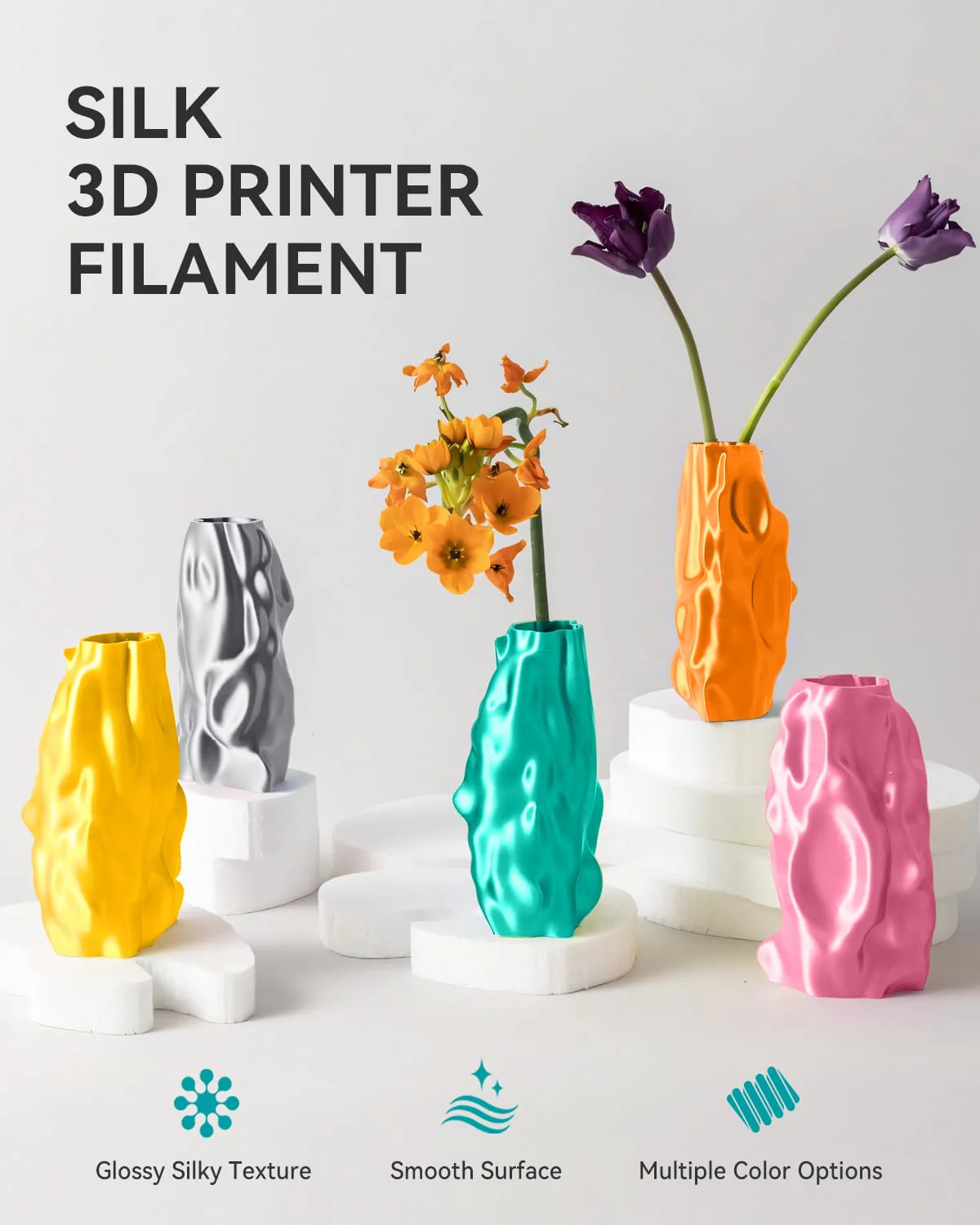 SUNLU 3D Printer Filament Bundle, PLA+ Silk Filament Multicolor 1.75mm, Individually Vacuum Packed, 250G Spool, 8 Rolls, 2kg in Total, Light Gold+Silver+Purple+Red+Orange+Yellow+Pink+Bronze - Image 7