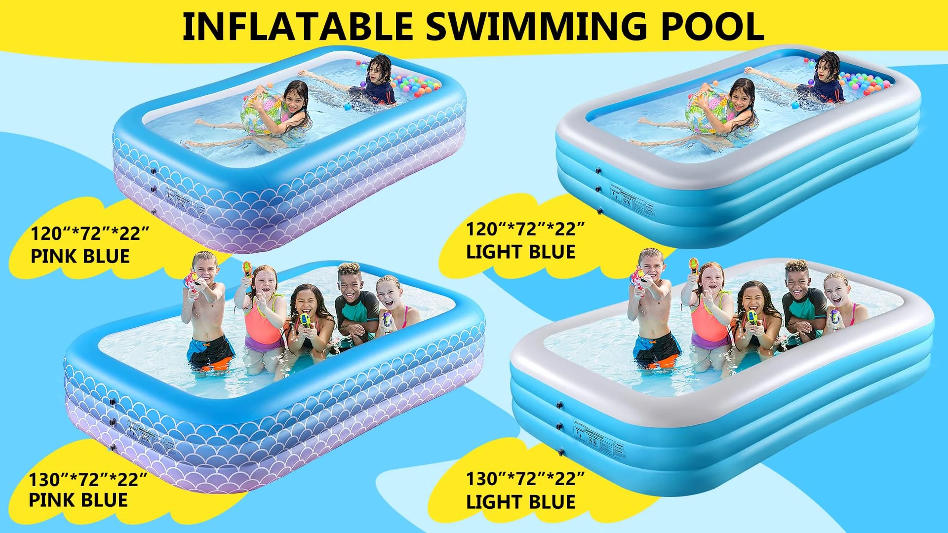 Sunrio 2025 Upgrade Inflatable Pool for Kids and Adults-120"*72"*22" Full-Sized Inflatable Swimming Pool Leakproof Blow Up Above Ground for Backyard Outdoor Garden Summer Water Party Pink - Image 3