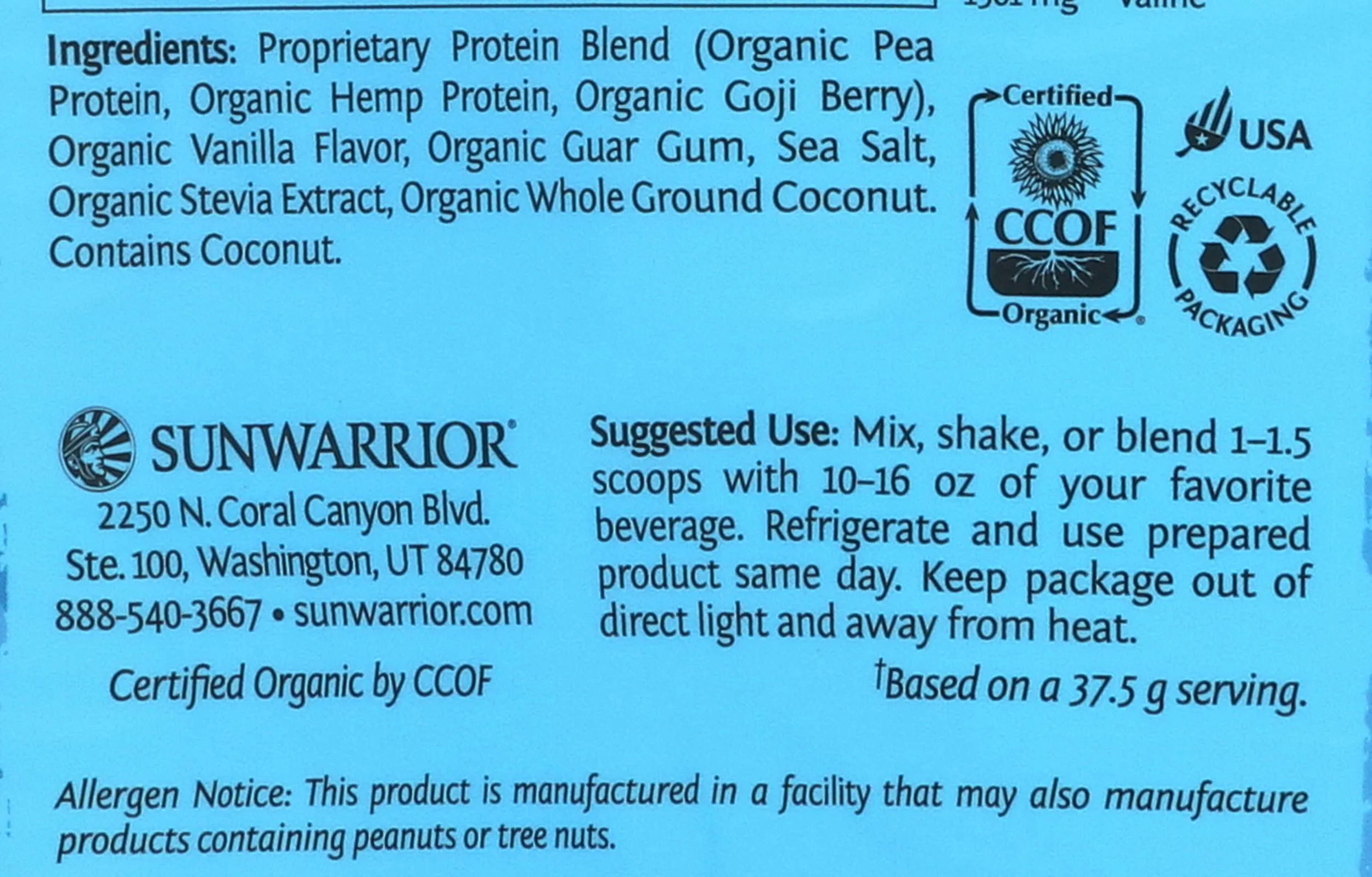 Sunwarrior Warrior Blend - Organic Vegan Plant Protein Powder with BCAAs and Pea Protein - Dairy free, Gluten Free, Soy Free, Non- GMO, Plant based protein powder, Sugar free and Keto Friendly - Image 4