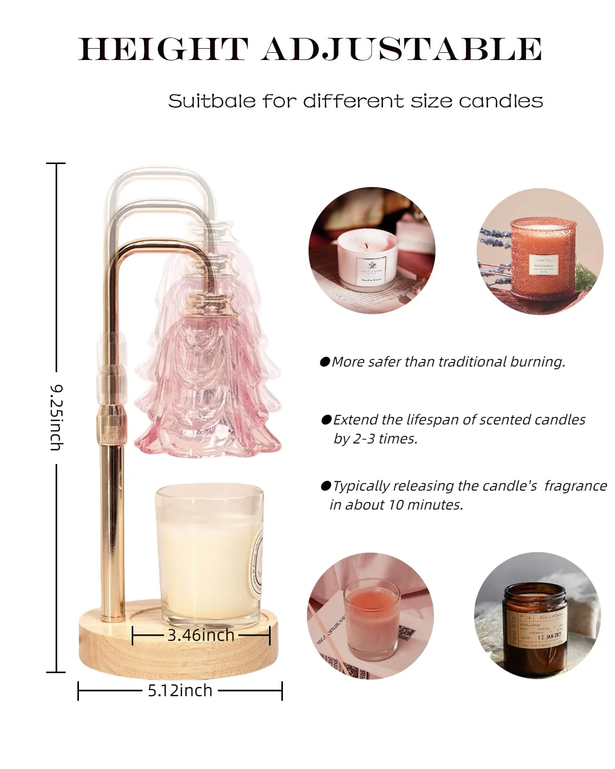 SupBri Candle Warmer Lamp with Timer, Adjustable Height and Dimmable, Birthday Christmas Gifts for Women, Mothers Day Gifts for Mom, Unique House Warming Gifts New Home Decor(Pink) - Image 7
