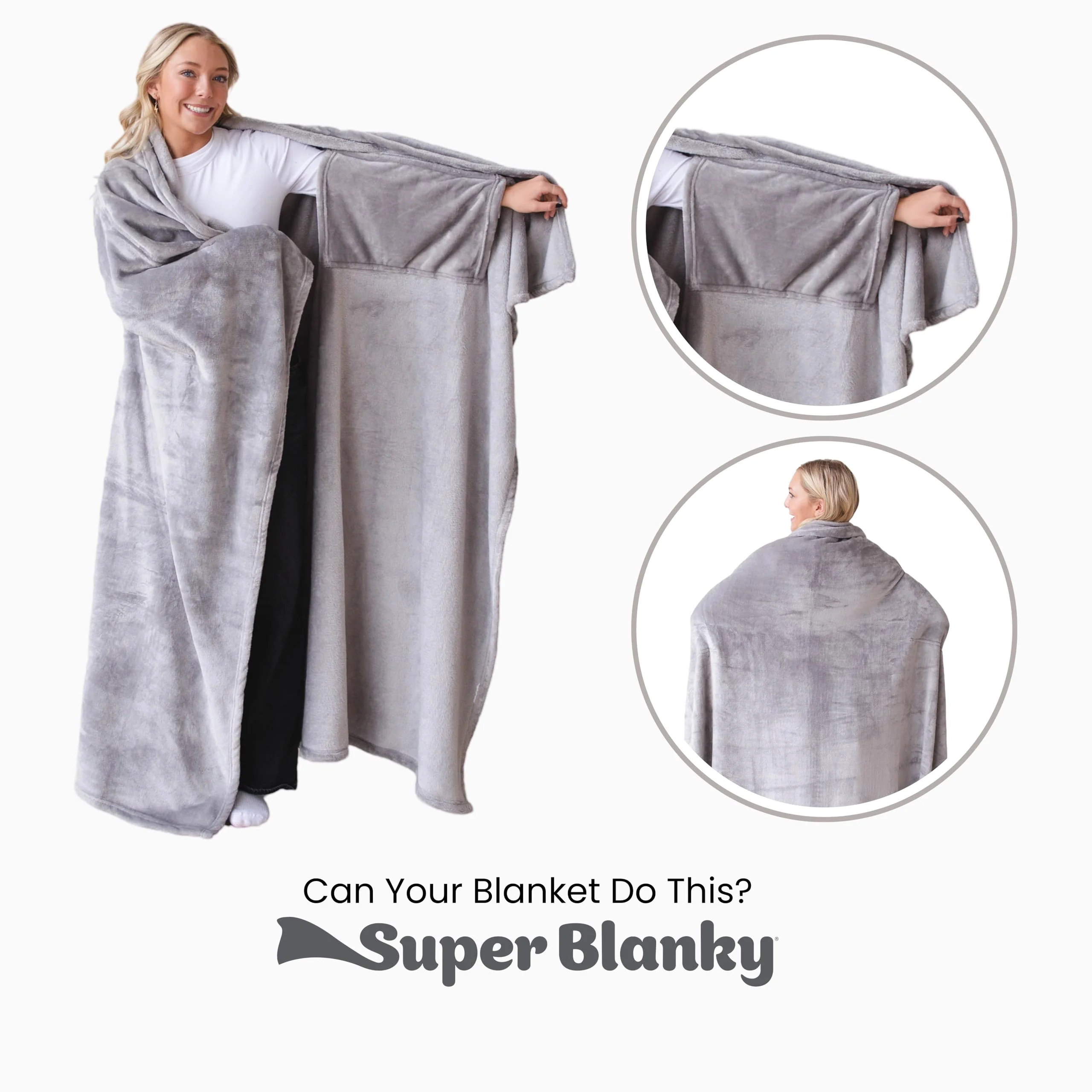 Super Blanky Wearable Blankets for Women, Adult Wearable Blanket Men, Christmas Gifts for Women, Comfy Girlfriend Birthday Gifts for Her, Wife Birthday Gift Ideas, Blanket With Sleeves - Light Gray - Image 3