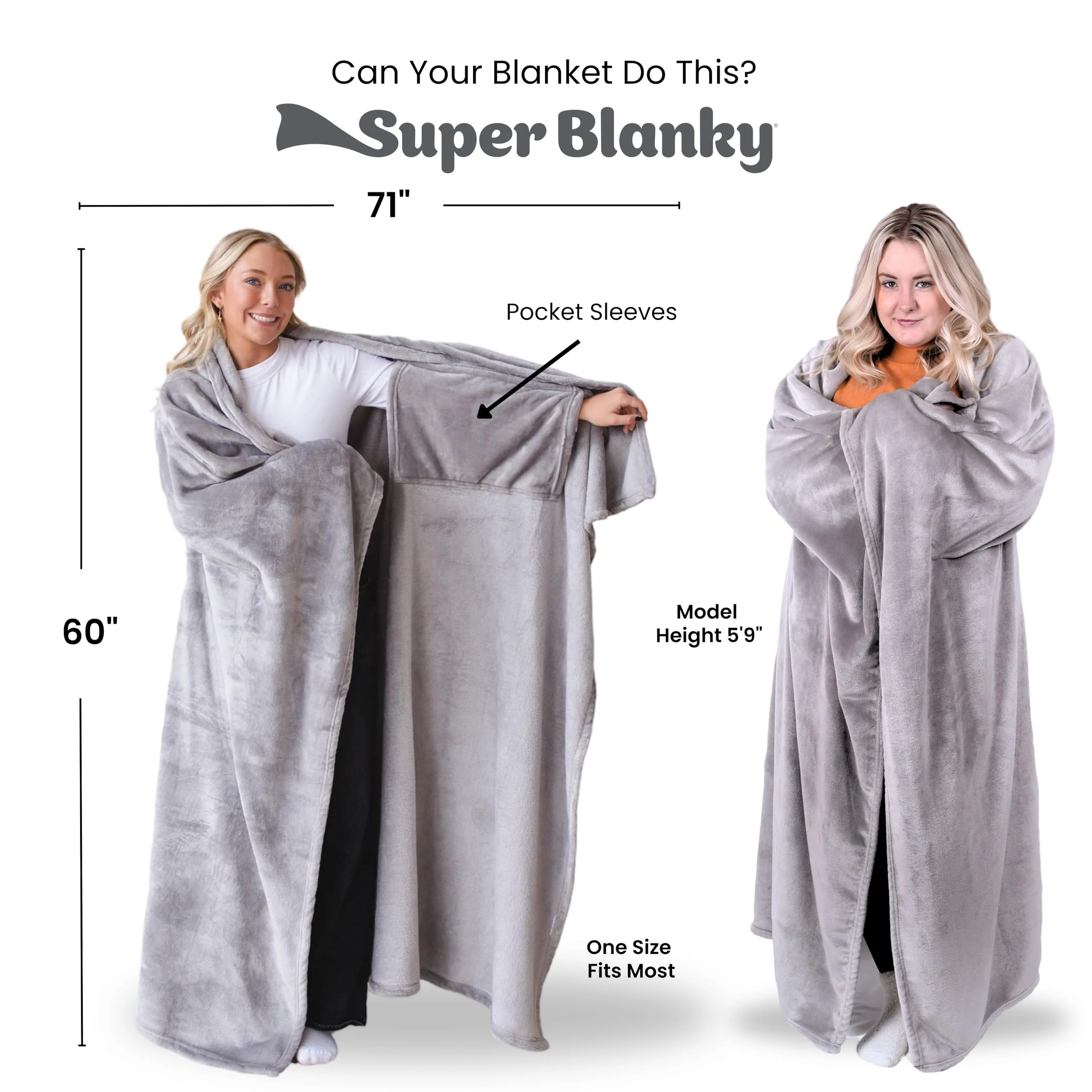 Super Blanky Wearable Blankets for Women, Adult Wearable Blanket Men, Christmas Gifts for Women, Comfy Girlfriend Birthday Gifts for Her, Wife Birthday Gift Ideas, Blanket With Sleeves - Light Gray - Image 6