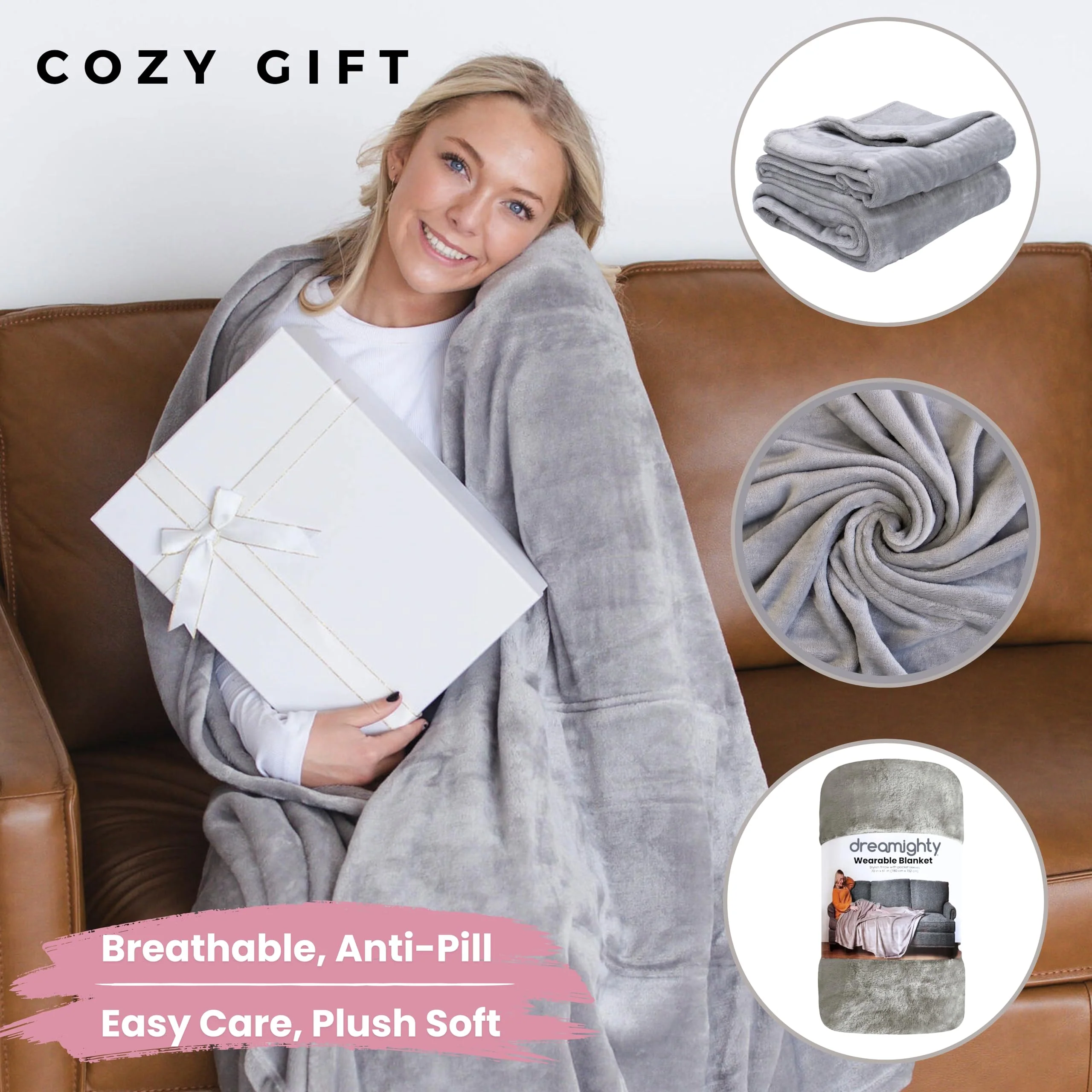 Super Blanky Wearable Blankets for Women, Adult Wearable Blanket Men, Christmas Gifts for Women, Comfy Girlfriend Birthday Gifts for Her, Wife Birthday Gift Ideas, Blanket With Sleeves - Light Gray - Image 7