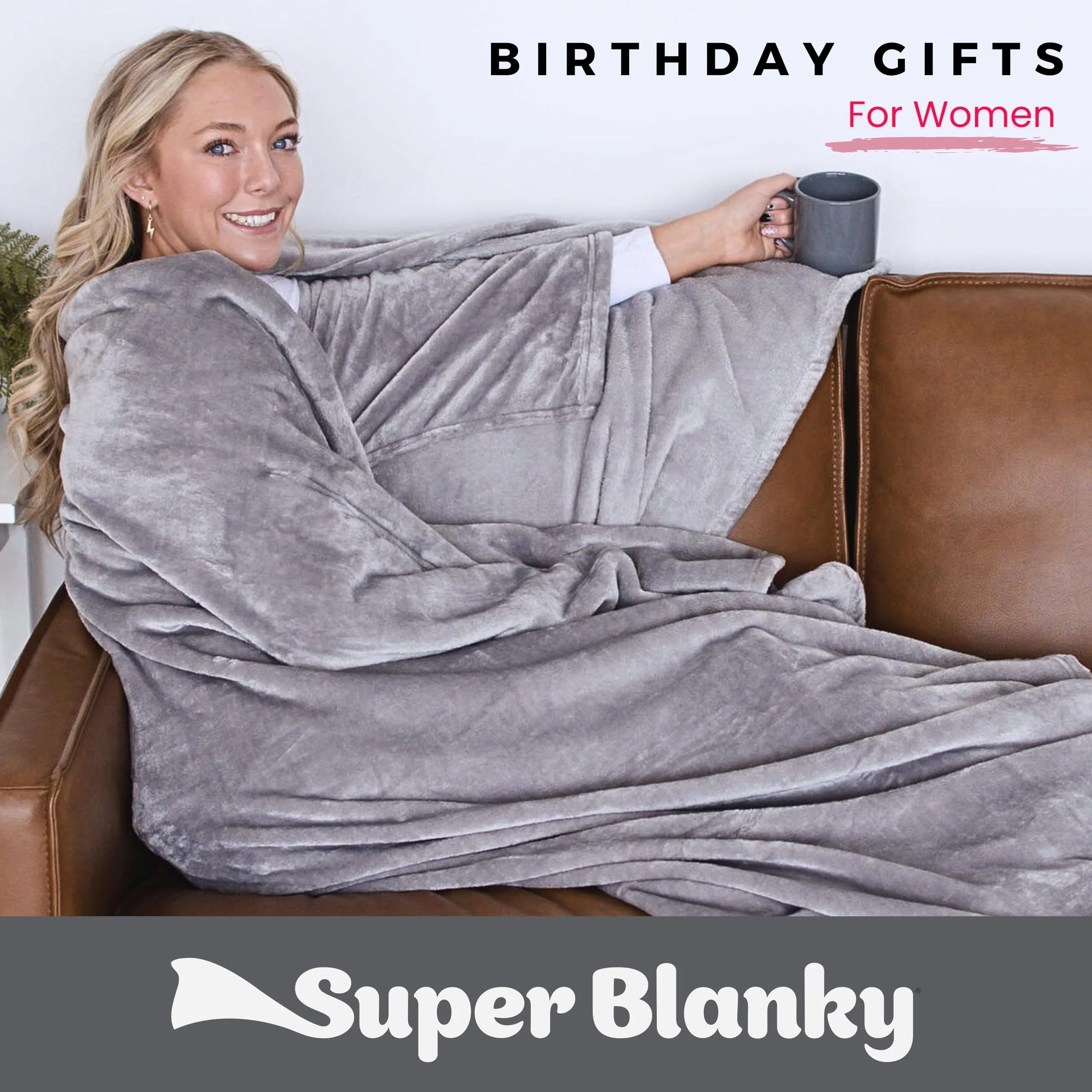 Super Blanky Wearable Blankets for Women, Adult Wearable Blanket Men, Christmas Gifts for Women, Comfy Girlfriend Birthday Gifts for Her, Wife Birthday Gift Ideas, Blanket With Sleeves - Light Gray - Image 8