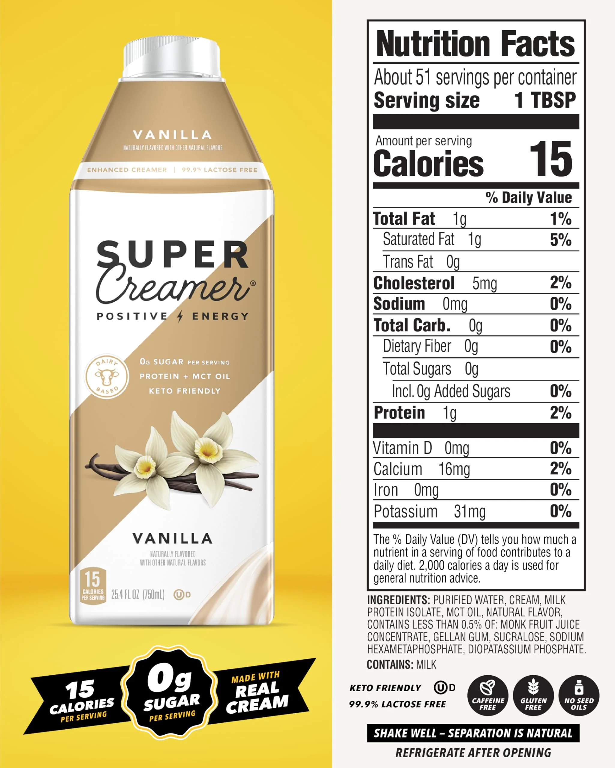SUPER COFFEE Creamer | SugarFree | 25.4 Fl Oz, Pack of 6 | Keto Coffee Creamer | 0g Sugar, 1g Protein, 15 Calories | Vanilla - Image 6
