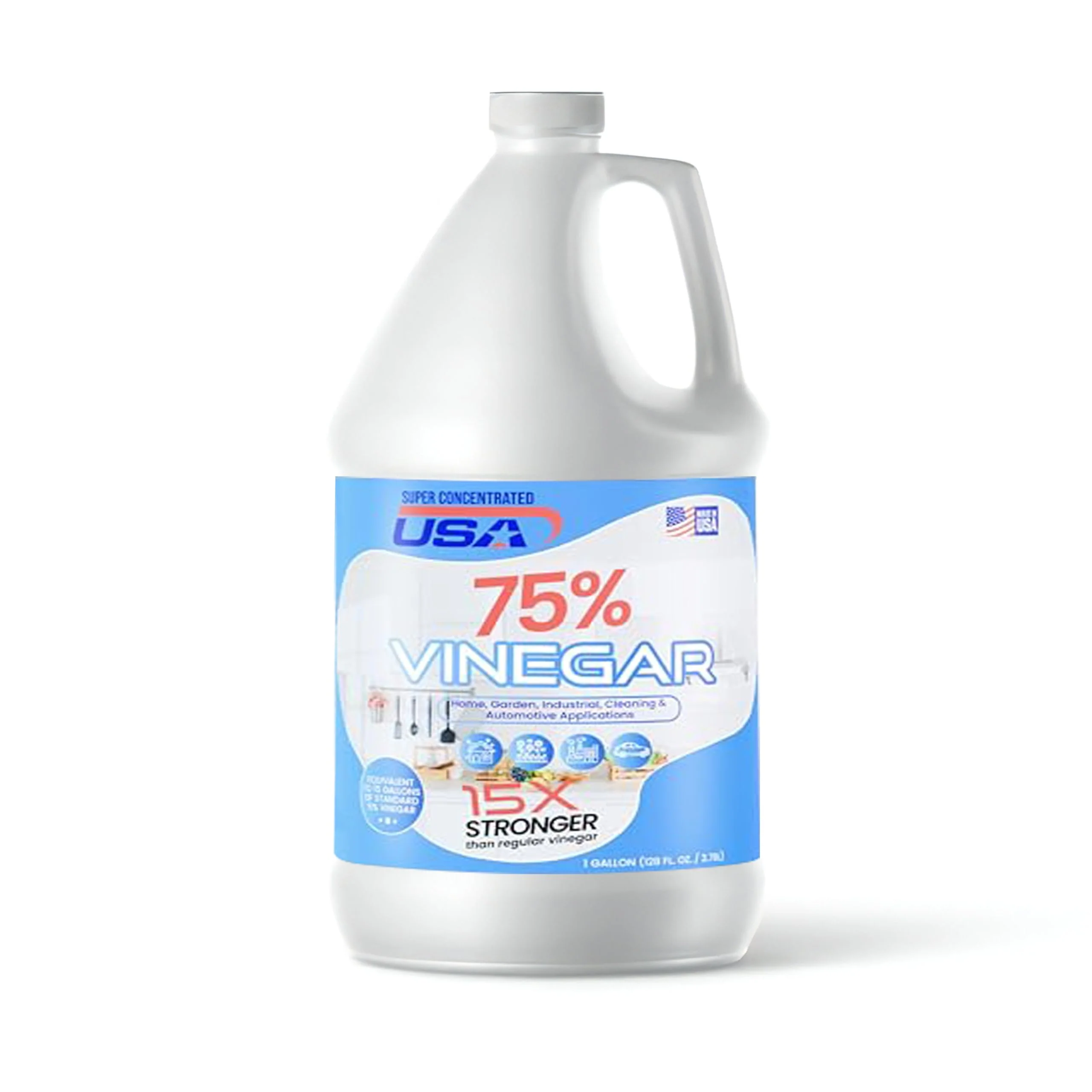 Super Concentrated USA Pure Vinegar - Industrial Cleaning Vinegar - 1 Gallon Concentrated Cleaner (75% 1 Gallon)