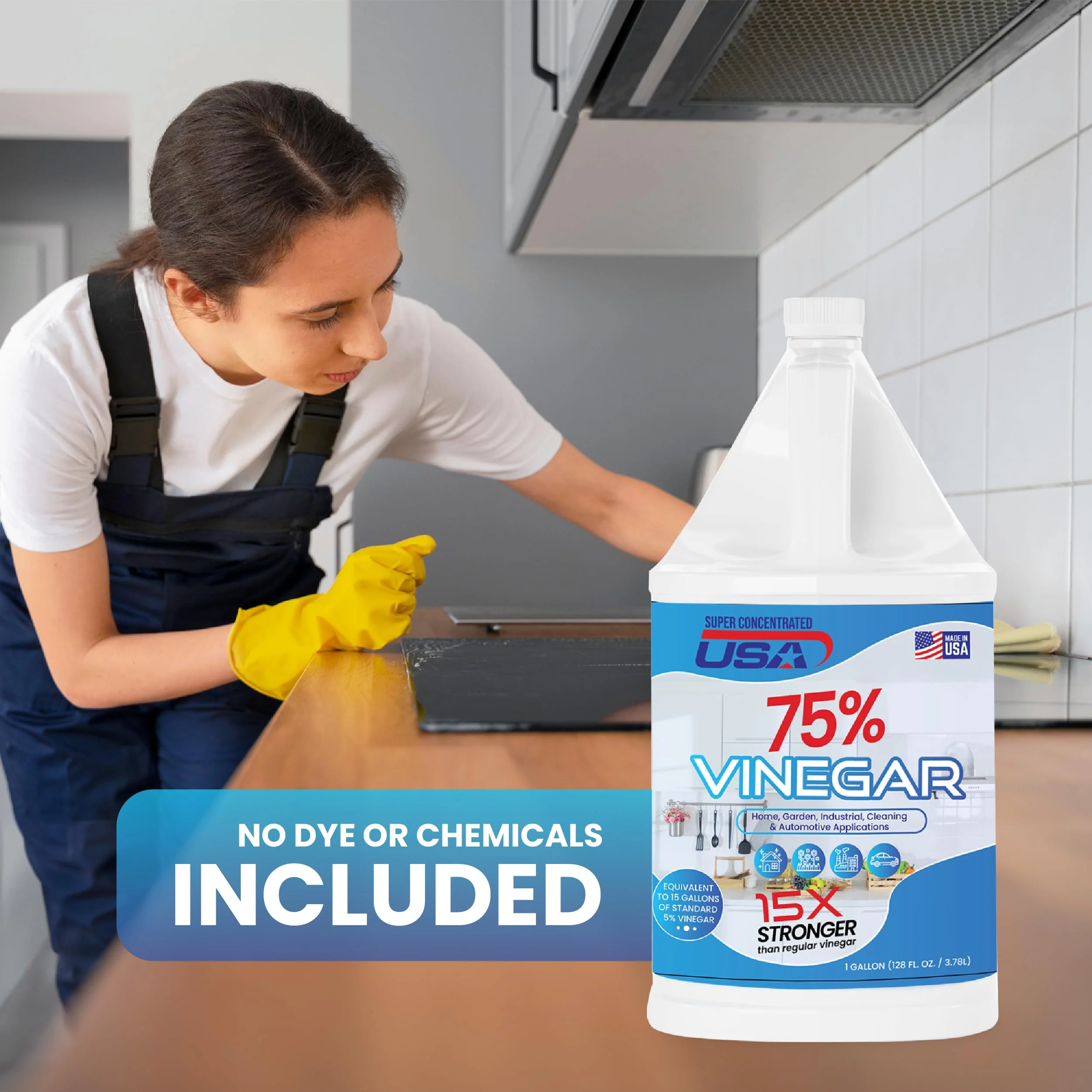 Super Concentrated USA Pure Vinegar - Industrial Cleaning Vinegar - 1 Gallon Concentrated Cleaner (75% 1 Gallon) - Image 2