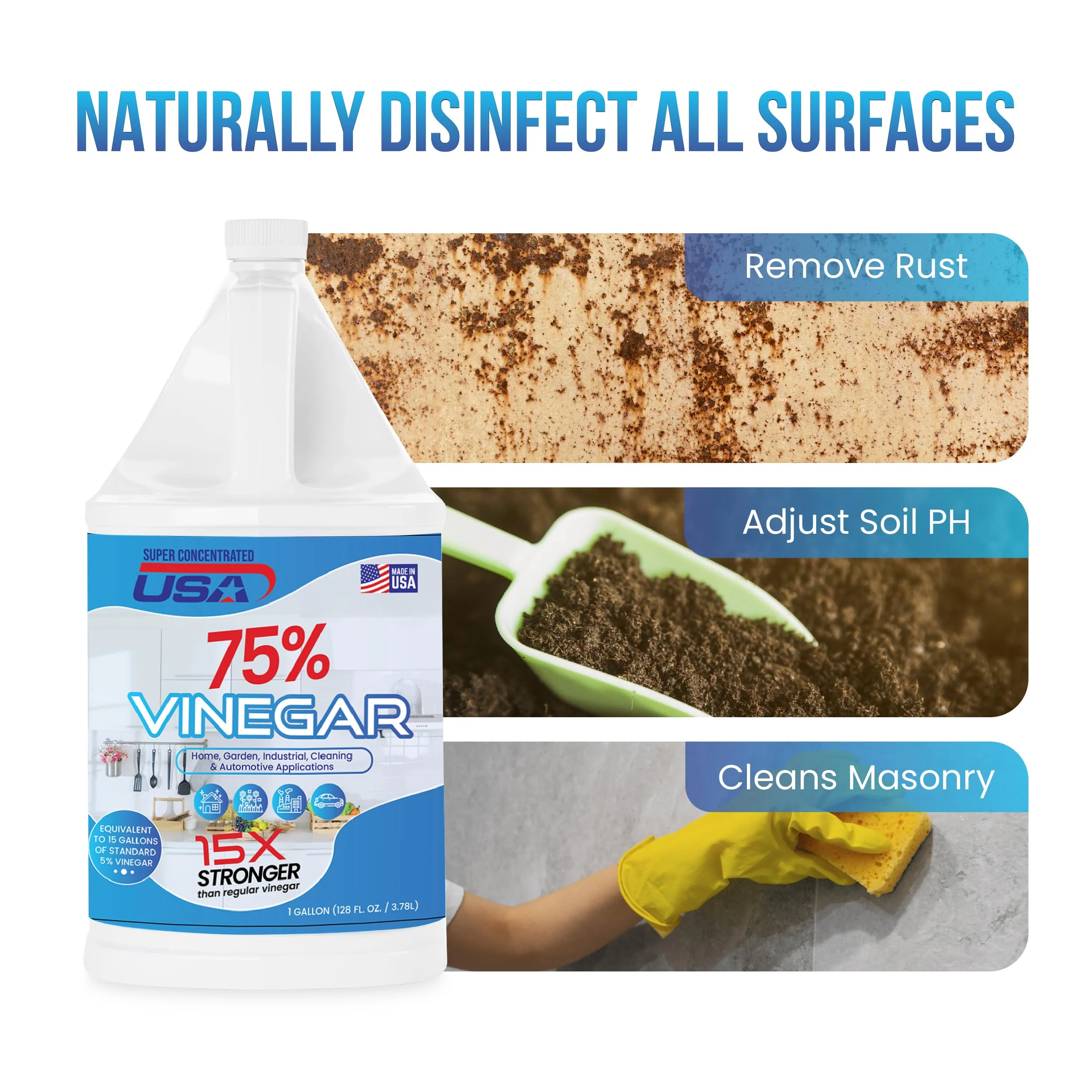 Super Concentrated USA Pure Vinegar - Industrial Cleaning Vinegar - 1 Gallon Concentrated Cleaner (75% 1 Gallon) - Image 3