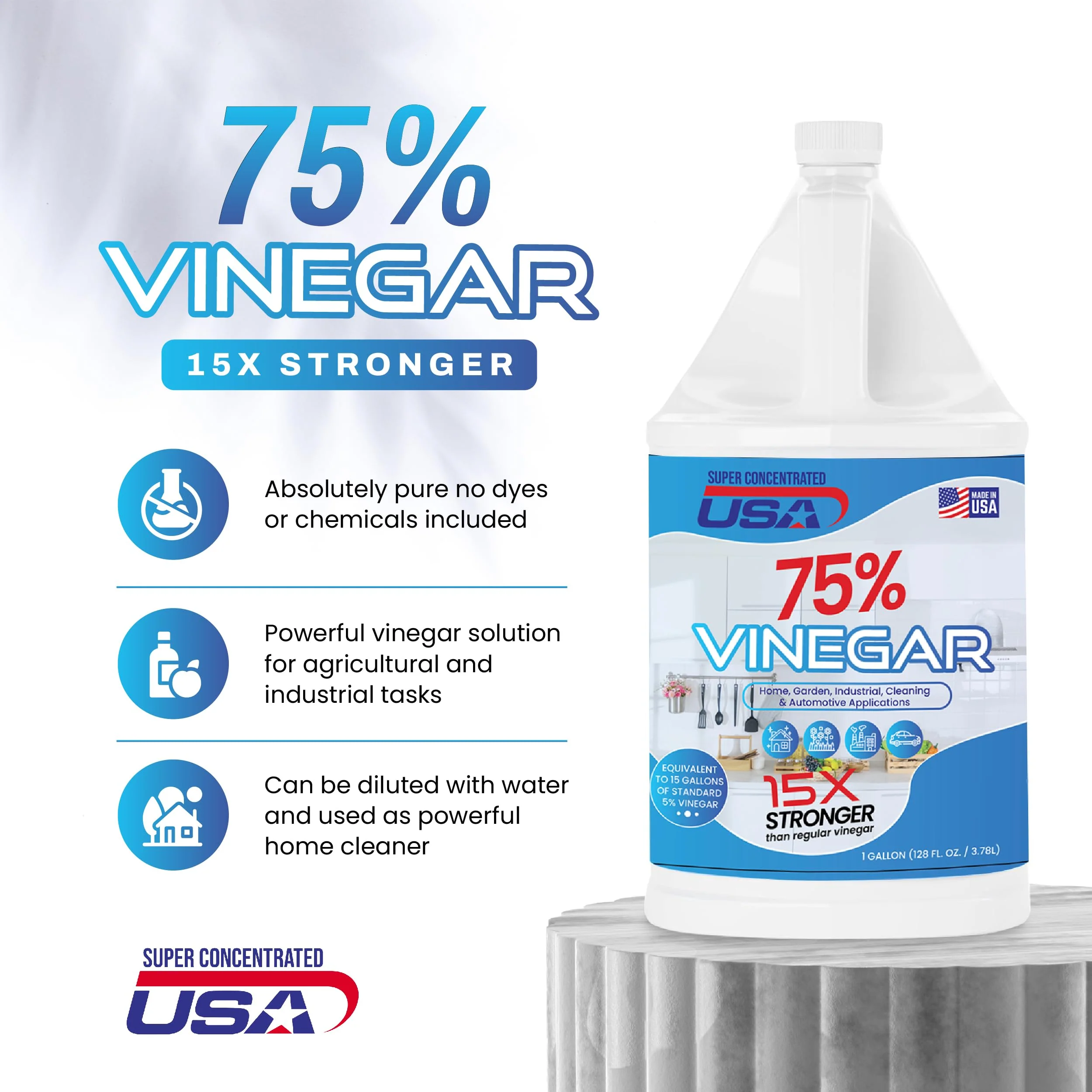 Super Concentrated USA Pure Vinegar - Industrial Cleaning Vinegar - 1 Gallon Concentrated Cleaner (75% 1 Gallon) - Image 6