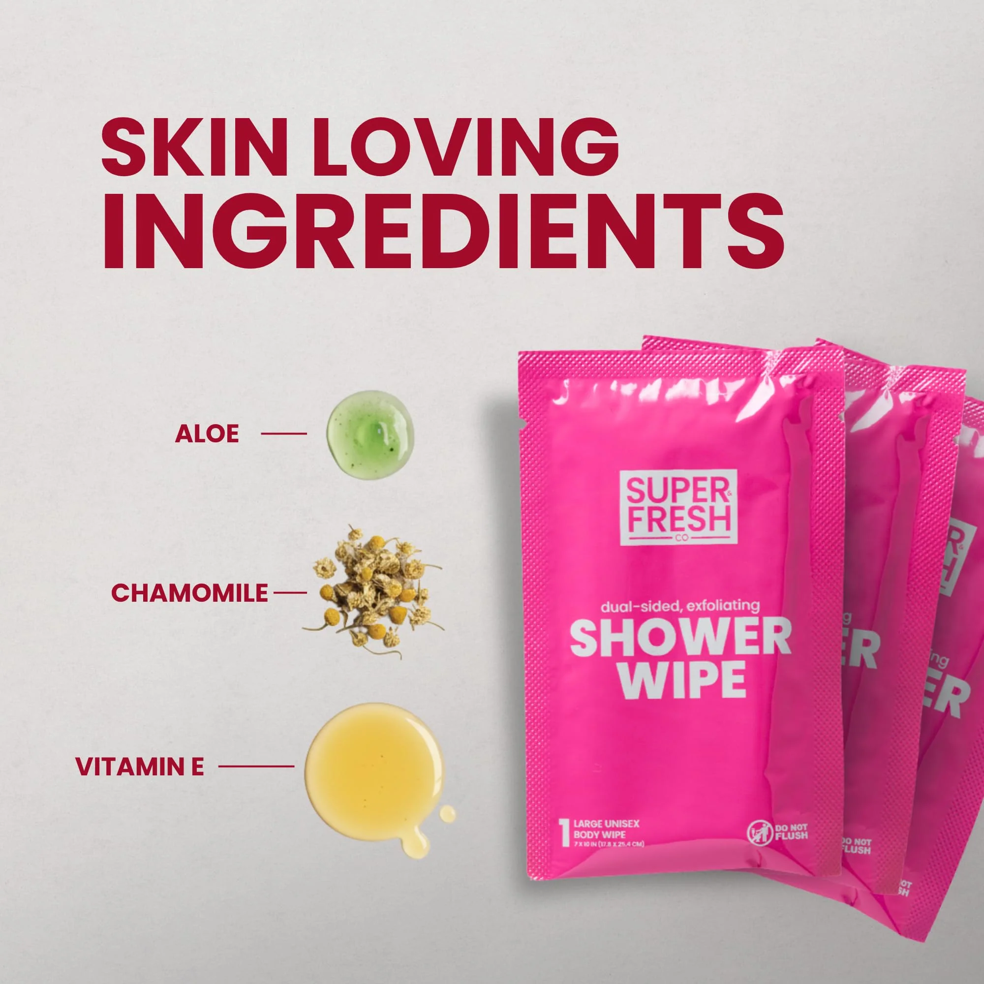 Super Fresh Shower Wipes Large RoseWater Body Wipes for No Rinse Bathing Personal Hygiene Gym Travel or Camping Enriched with Aloe and Vitamin E 20 Individually Wrapped Disposable Sheets - Image 3