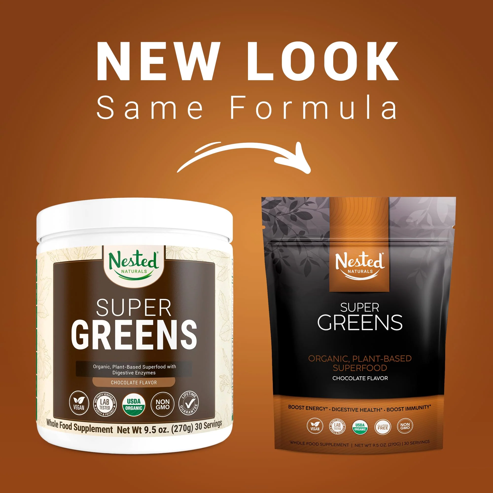 Super Greens #1 Green Superfood Powder | 100% USDA Organic Non-GMO Vegan Supplement | 20+ Whole Foods (Spirulina, Wheat Grass, Barley), Probiotics, Fiber & Enzymes (Original, 30 Servings) (Chocolate) - Image 2