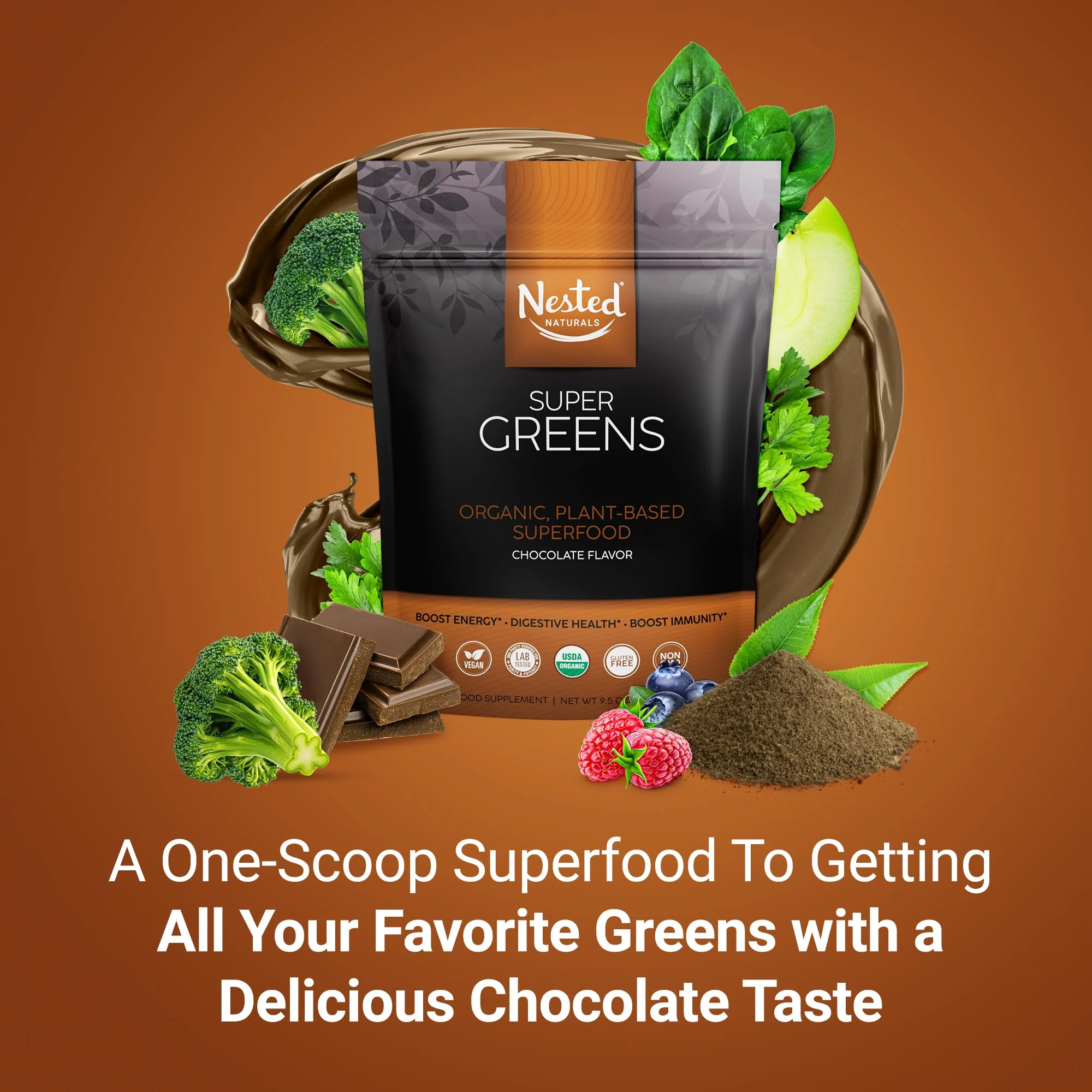 Super Greens #1 Green Superfood Powder | 100% USDA Organic Non-GMO Vegan Supplement | 20+ Whole Foods (Spirulina, Wheat Grass, Barley), Probiotics, Fiber & Enzymes (Original, 30 Servings) (Chocolate) - Image 4