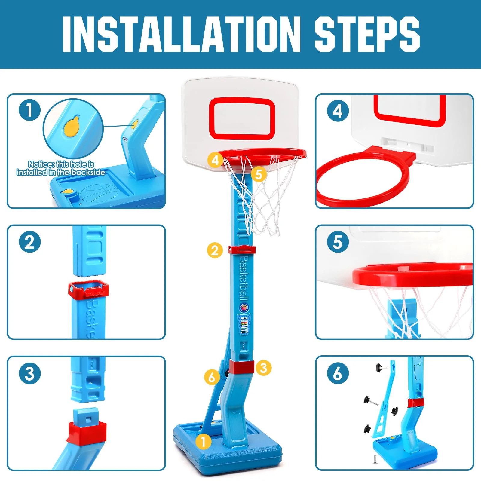 SUPER JOY Toddler Basketball Hoop - Height Adjustable Kids Basketball Hoops for Indoor & Outdoor Play - Portable Mini Basketball Goal for Poolside- Game Sport Toys for Boys & Girls Age 1 2 3 4 5 - Image 2