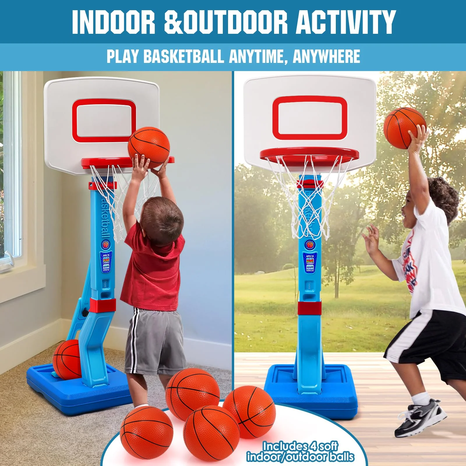 SUPER JOY Toddler Basketball Hoop - Height Adjustable Kids Basketball Hoops for Indoor & Outdoor Play - Portable Mini Basketball Goal for Poolside- Game Sport Toys for Boys & Girls Age 1 2 3 4 5 - Image 4