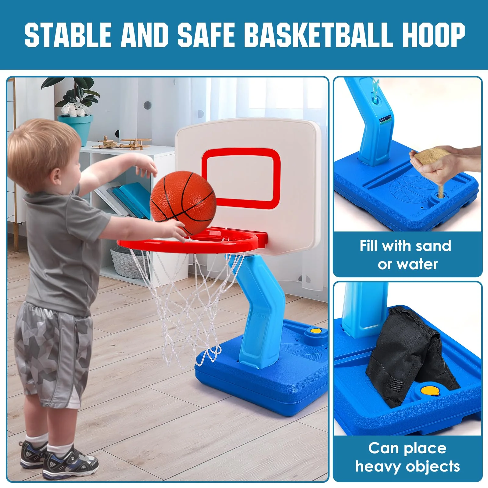 SUPER JOY Toddler Basketball Hoop - Height Adjustable Kids Basketball Hoops for Indoor & Outdoor Play - Portable Mini Basketball Goal for Poolside- Game Sport Toys for Boys & Girls Age 1 2 3 4 5 - Image 6