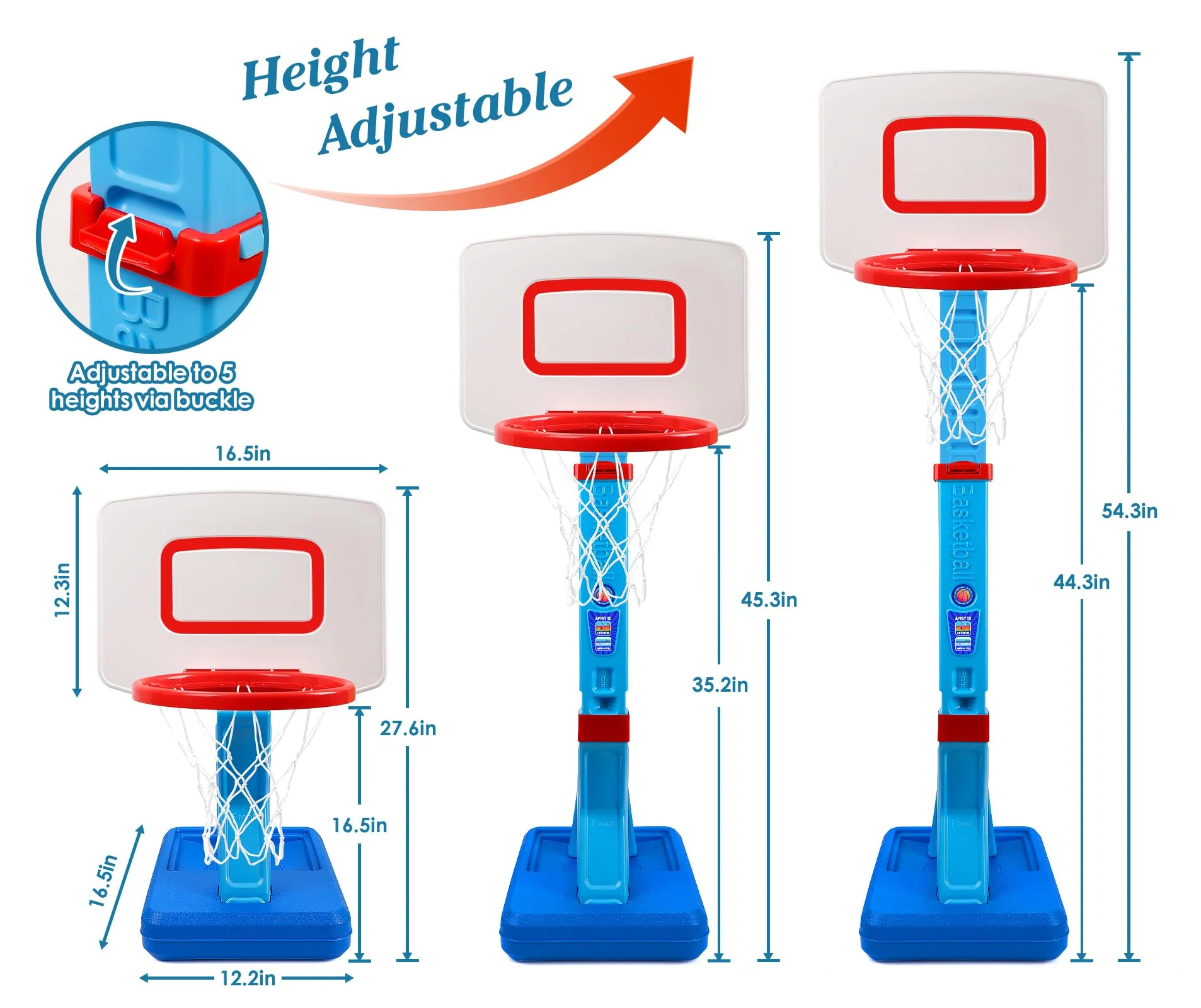SUPER JOY Toddler Basketball Hoop - Height Adjustable Kids Basketball Hoops for Indoor & Outdoor Play - Portable Mini Basketball Goal for Poolside- Game Sport Toys for Boys & Girls Age 1 2 3 4 5 - Image 8