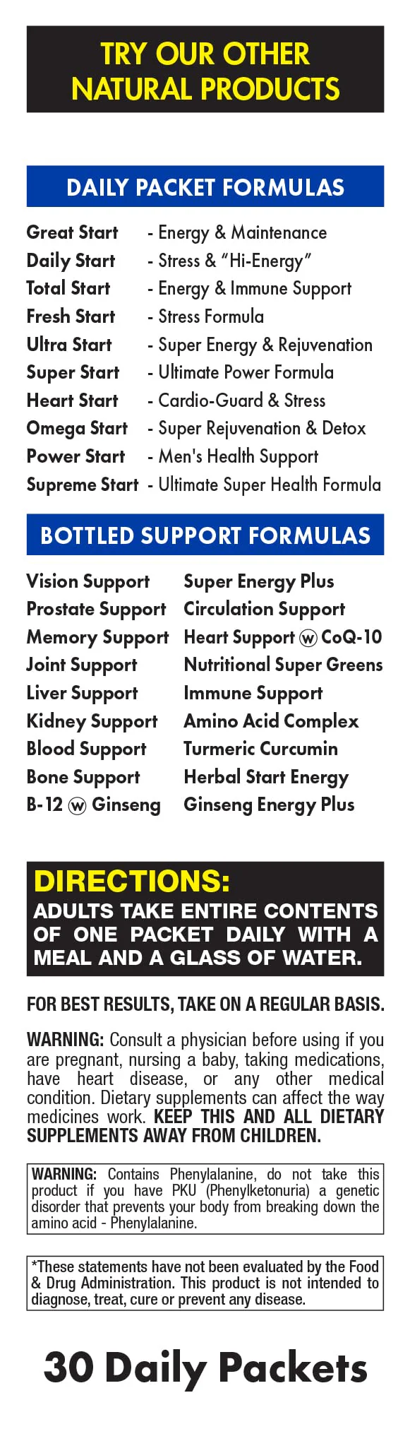 Super Start All-in-One Daily Vitamin Pack - Energy & Endurance - Vitamin B12, Panax Ginseng, Guarana, L-Arginine, L-Citrulline & BCAAs - 30 Day Supply - Image 3