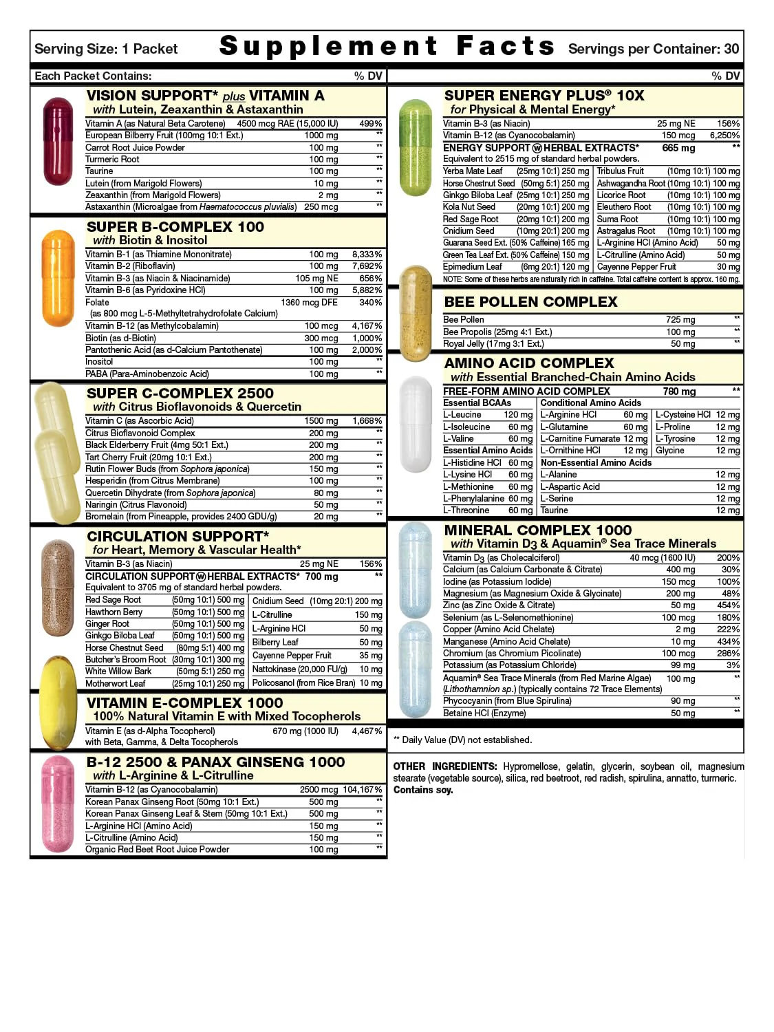 Super Start All-in-One Daily Vitamin Pack - Energy & Endurance - Vitamin B12, Panax Ginseng, Guarana, L-Arginine, L-Citrulline & BCAAs - 30 Day Supply - Image 4