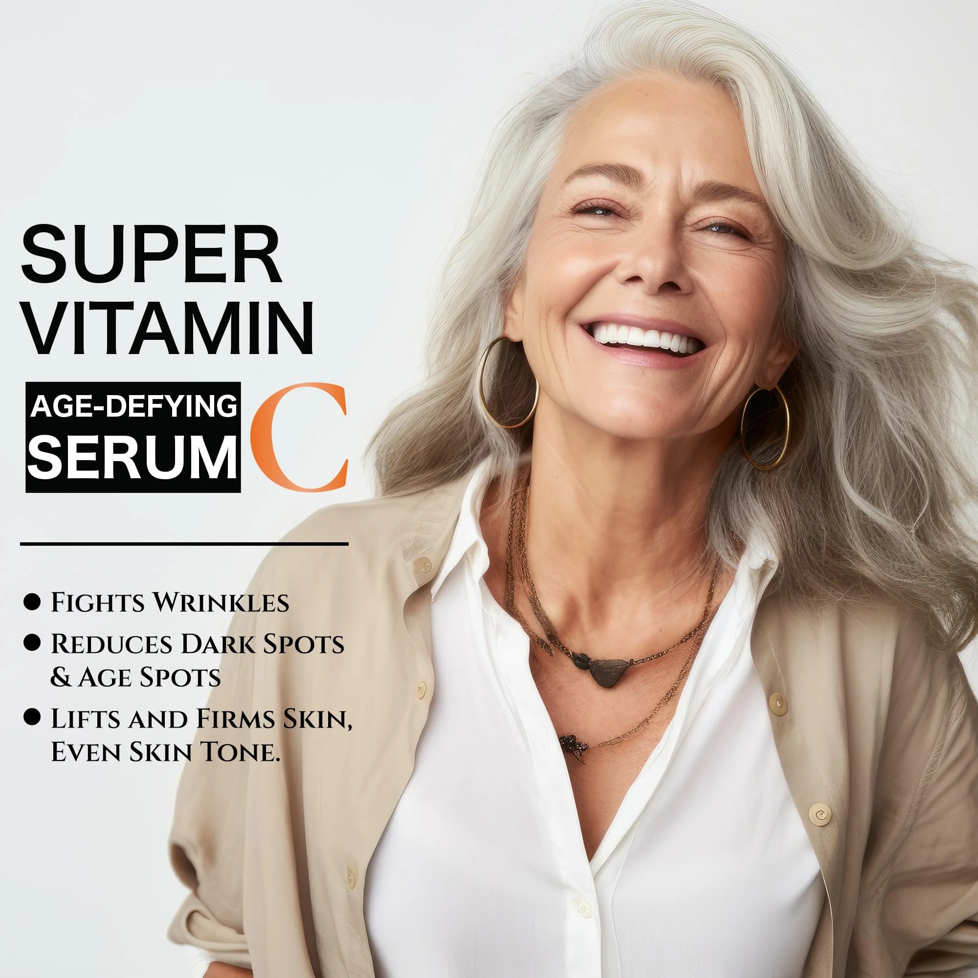Super Vitamin C Serum for Women over 70, Wrinkle Cream for Face, Anti Aging Cream, Hydrates, Softens, Lifts and Firms Super Vitamin C Serum (30ml, Orange) - Image 2