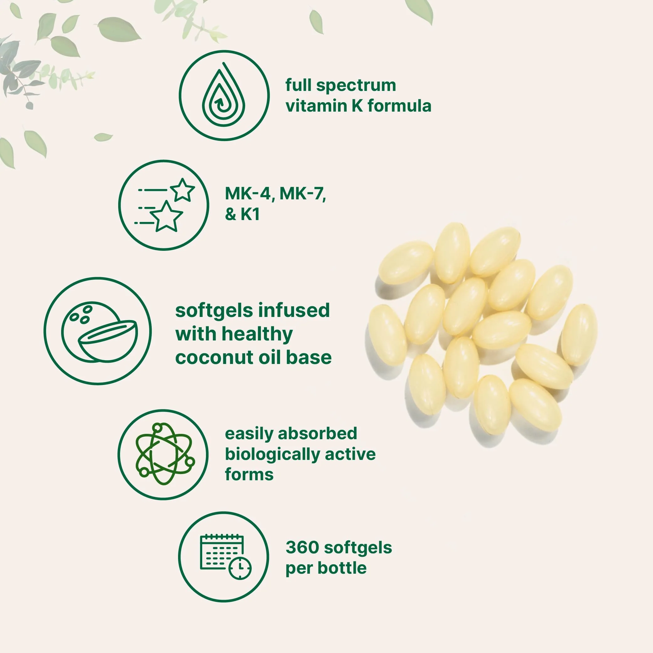 Super Vitamin K Complex (K2 MK7 + MK4 & K1), 360 Coconut Oil Softgles | Easily Absorbed K Vitamins, Active Menaquinone Complex | Non-GMO - Image 5