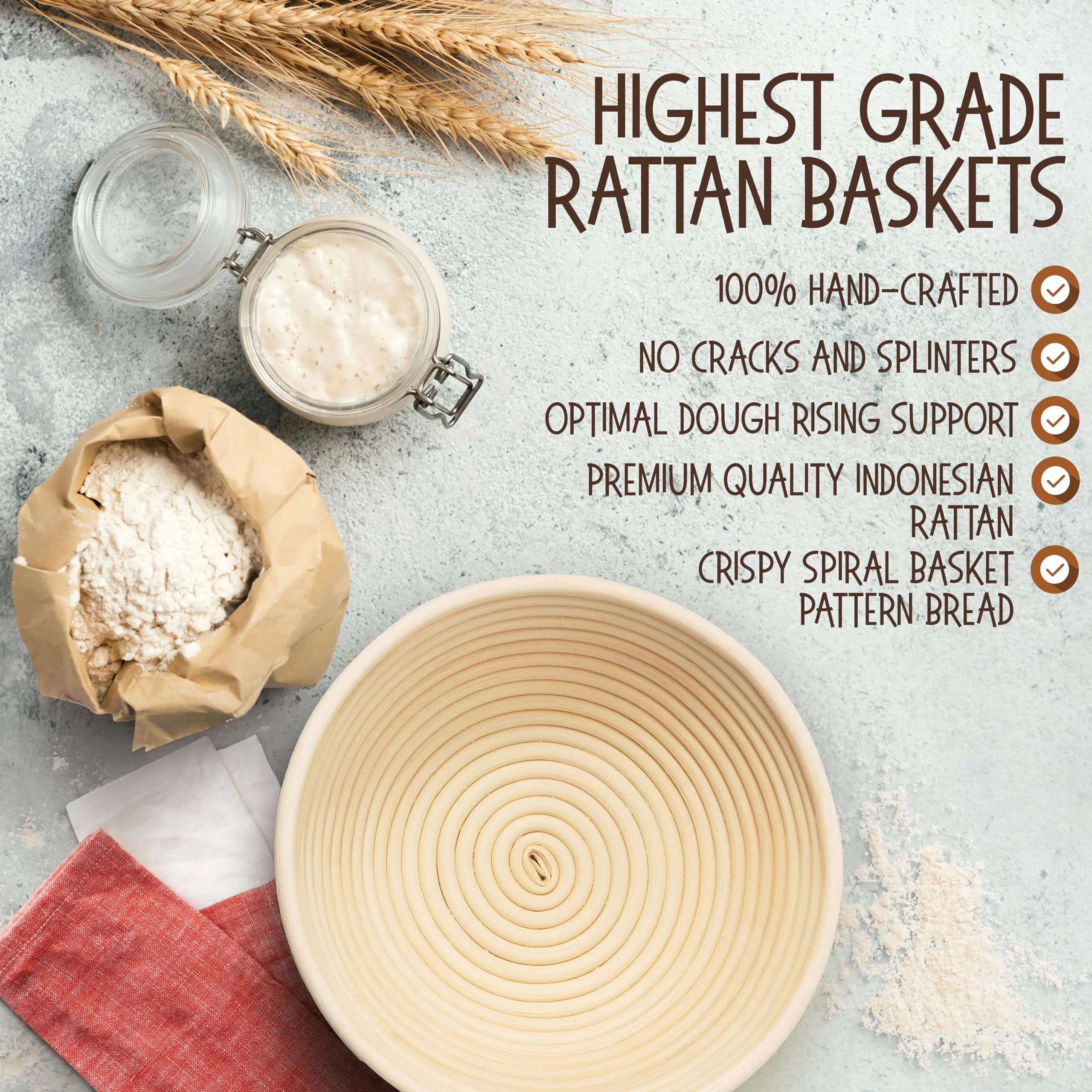 Superbaking 9' Round Banneton Bread Proofing Basket Gift Set– Sourdough Starter Kit for Crusty Artisan Style Loaves, Includes Essential Bread Baking Supplies & Tools - Ideal Gift for Bakers - Image 8