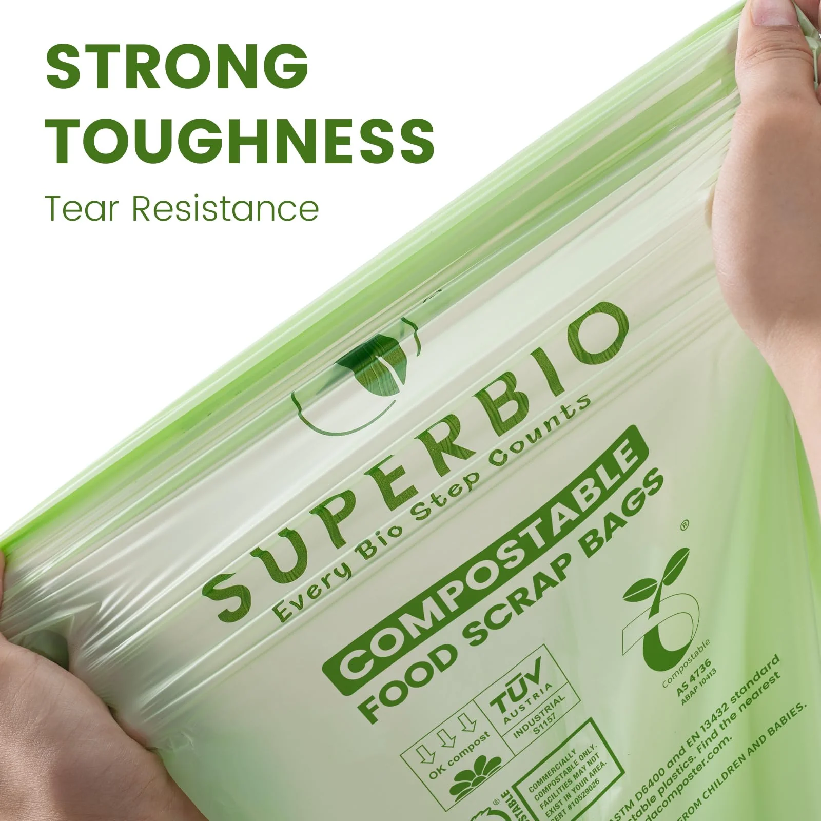 SUPERBIO 13 Gallon Flat Top Compostable Food Waste Bags, 50 Count, 2 Pack, 49.2L, 0.87 Mil, ASTM D6400 BPI and OK compost INDUSTRIAL - Image 2
