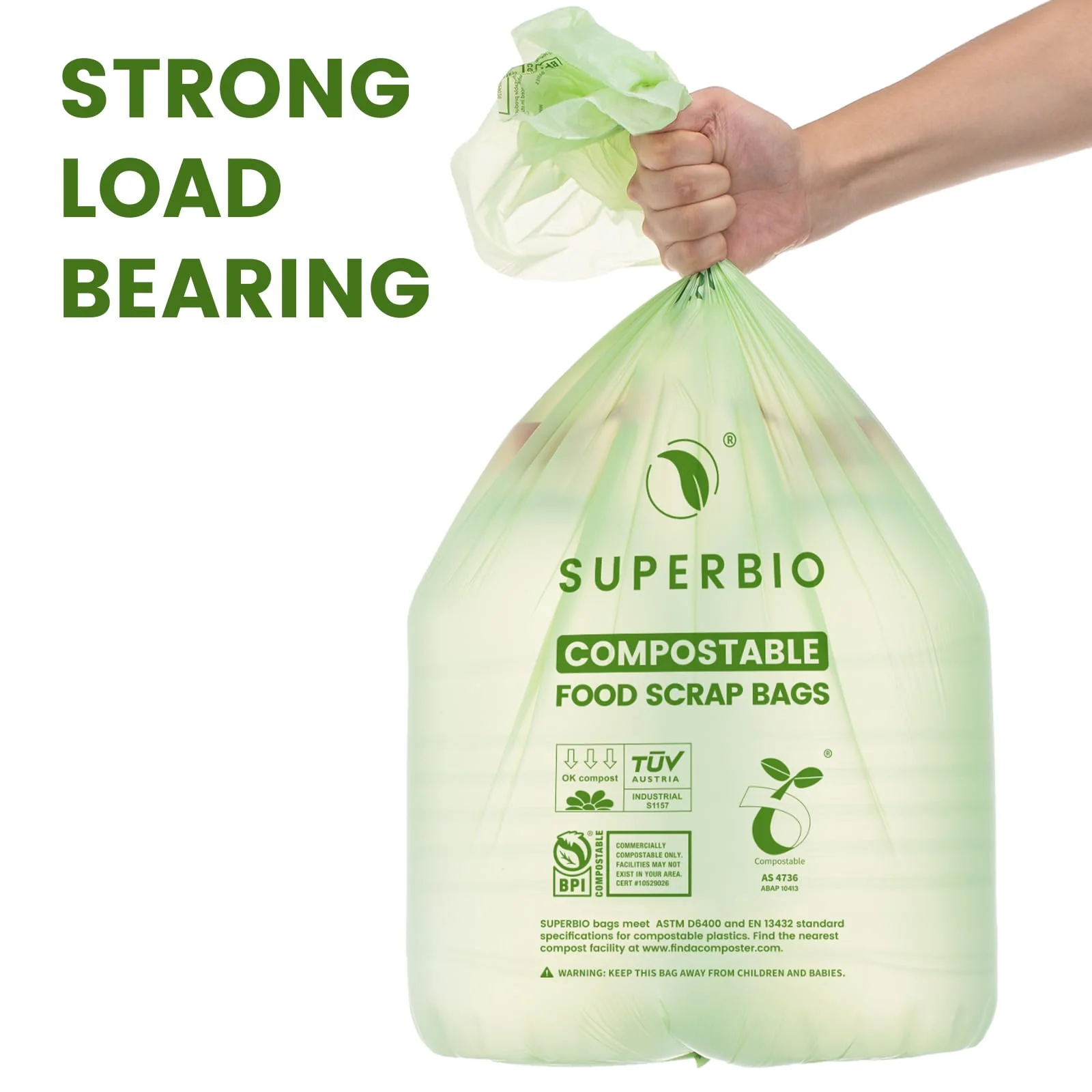 SUPERBIO 13 Gallon Flat Top Compostable Food Waste Bags, 50 Count, 2 Pack, 49.2L, 0.87 Mil, ASTM D6400 BPI and OK compost INDUSTRIAL - Image 4