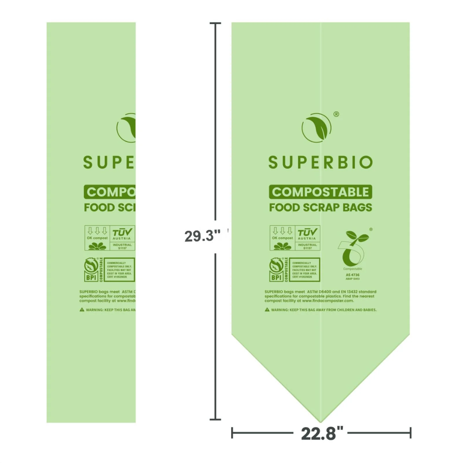 SUPERBIO 13 Gallon Flat Top Compostable Food Waste Bags, 50 Count, 2 Pack, 49.2L, 0.87 Mil, ASTM D6400 BPI and OK compost INDUSTRIAL - Image 7