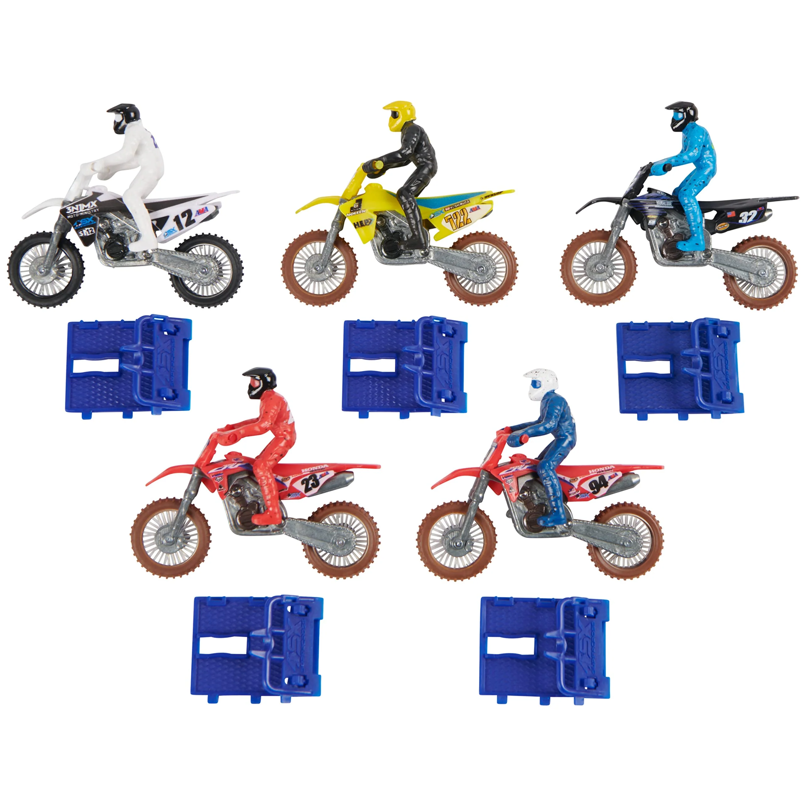 Supercross, Authentic 5-Pack of 1:24 Scale Die-Cast Motorcycles with Rider Figure, Toy Moto Bike for Kids and Collectors Ages 3 and up - Image 3