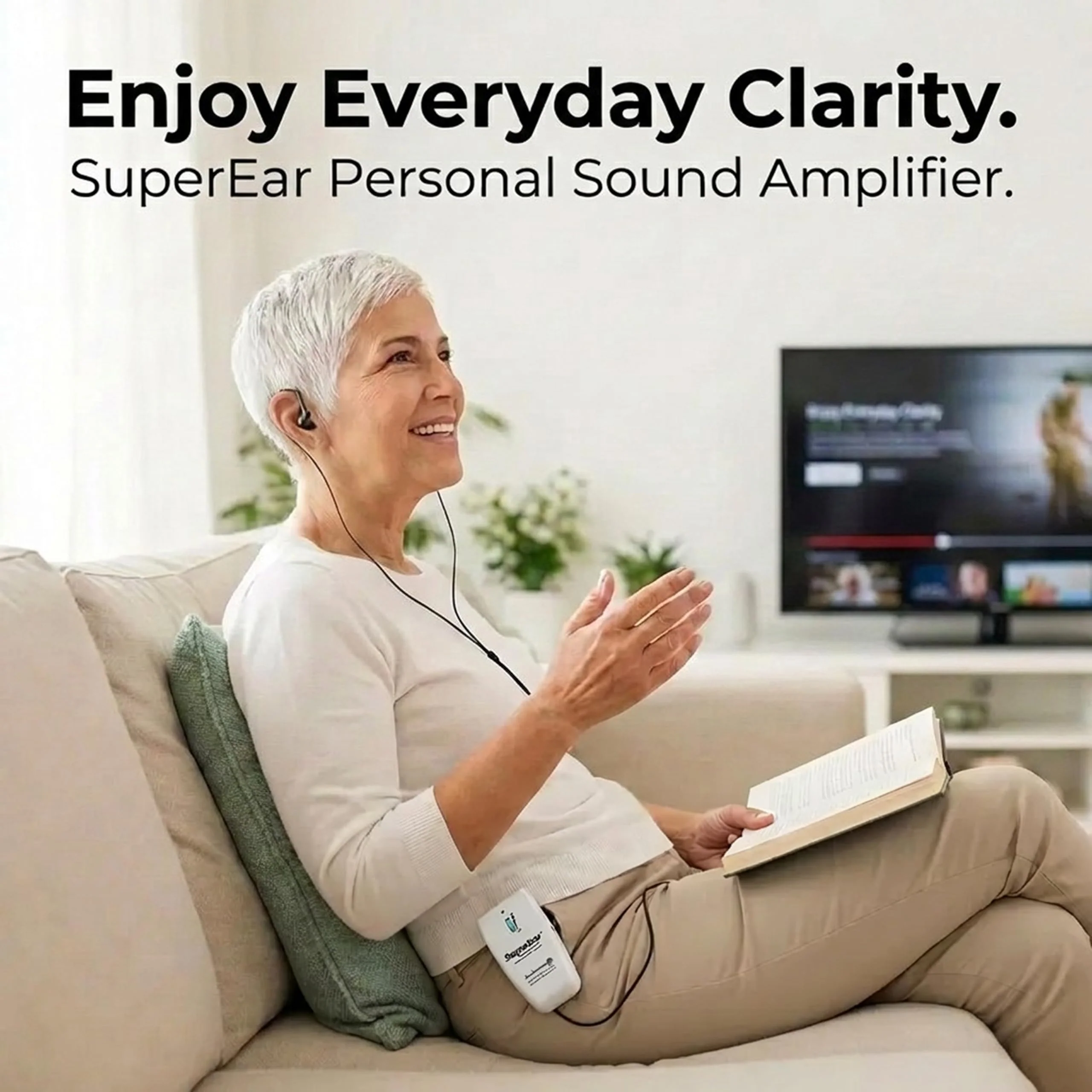 SuperEar SE9000HP Hearing Amplifier – Rechargeable Personal Sound Amplification System with Headphones & Earbuds, 50dB Boost, 3-Tone Selection - Image 4