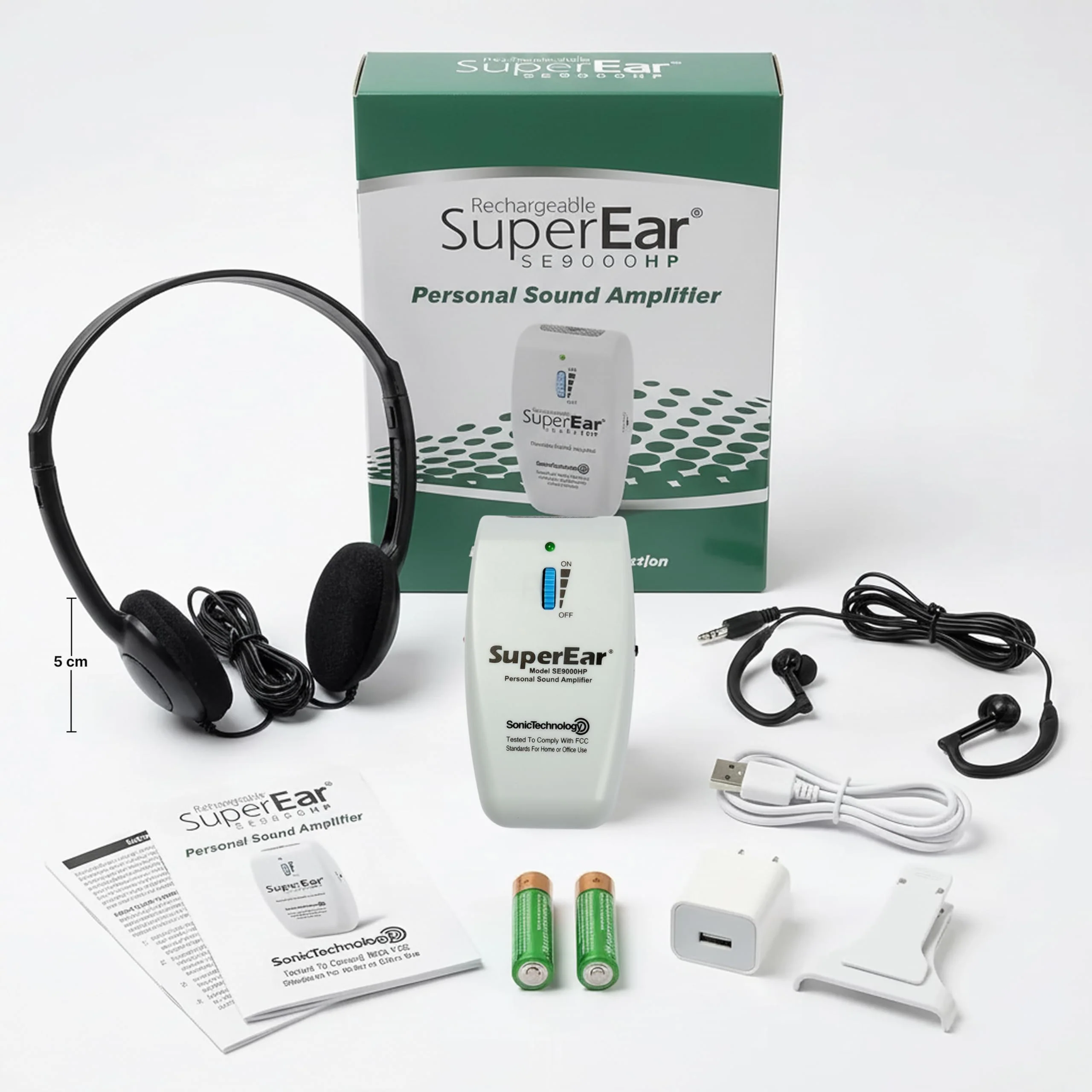 SuperEar SE9000HP Hearing Amplifier – Rechargeable Personal Sound Amplification System with Headphones & Earbuds, 50dB Boost, 3-Tone Selection - Image 6