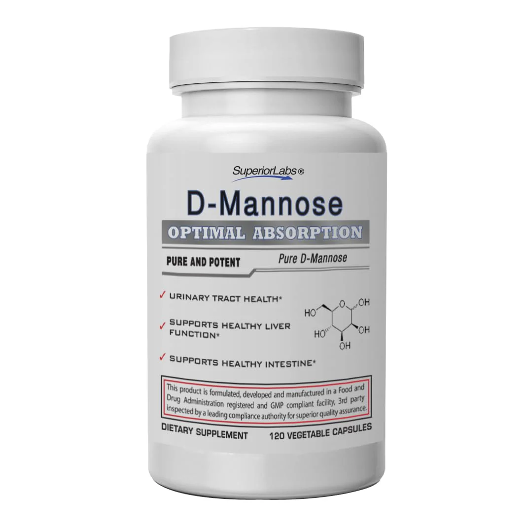 Superior Labs D-Mannose 500 mg, Pure Non-GMO Optimal Absorption Prebiotic, Urinary Tract, Bladder & Kidney UTI Support, Digestive & Liver Health Aid, IC Relief for Women & Men, 120 Veg Caps - Image 2