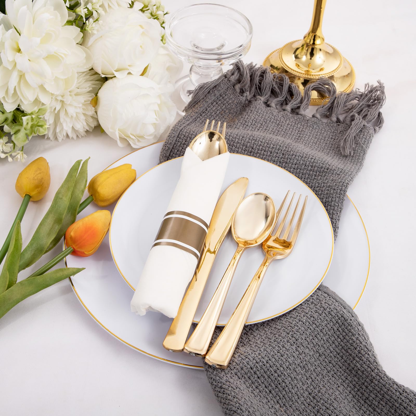 Supernal 120Pack Gold Plastic Silverware Wrapped Plastic Cutlery Set with Napkin,Pre Rolled Napkins with Cutlery Set,Rolled Silverware Disposable For Halloween Thanksgiving Christmas - Image 3
