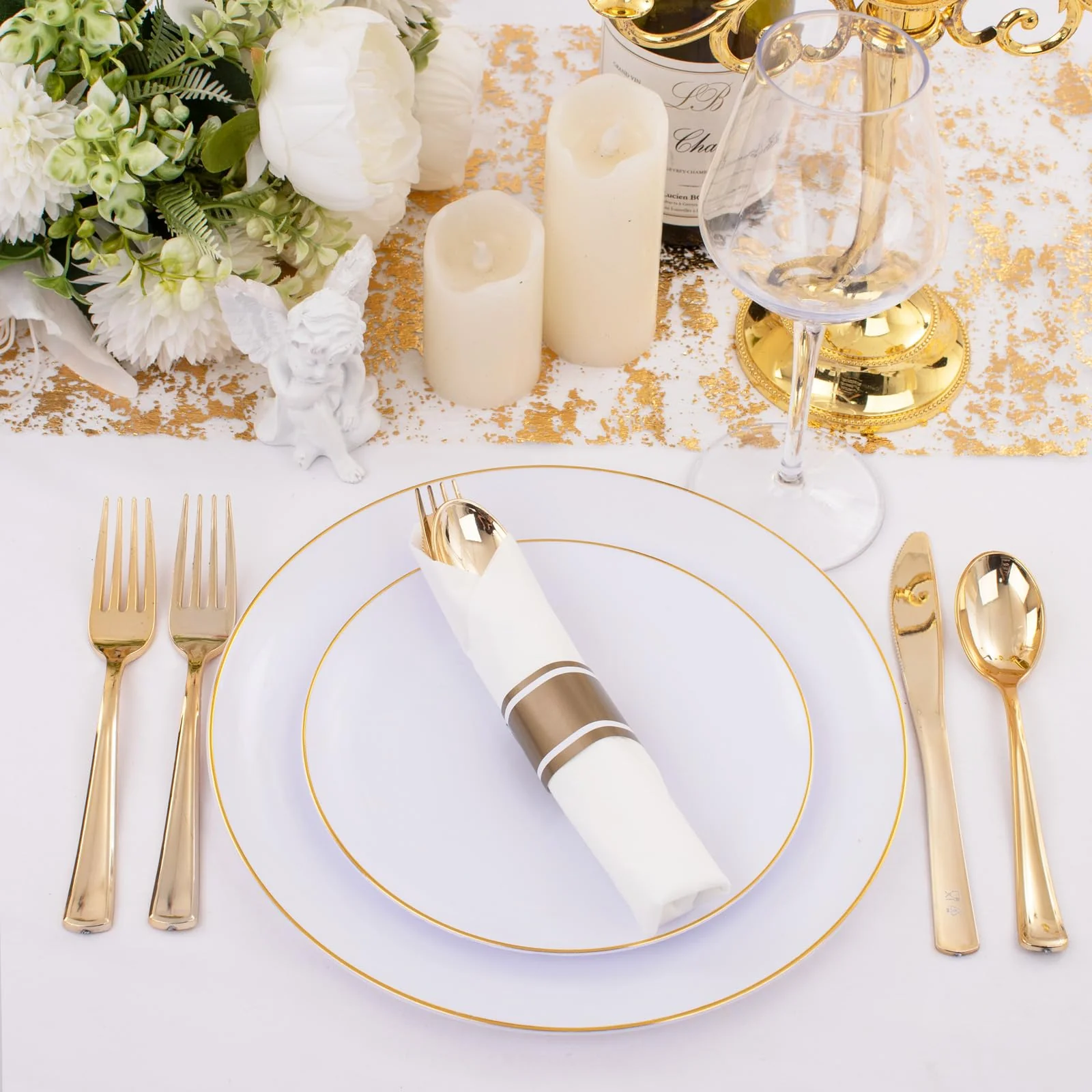 Supernal 120Pack Gold Plastic Silverware Wrapped Plastic Cutlery Set with Napkin,Pre Rolled Napkins with Cutlery Set,Rolled Silverware Disposable For Halloween Thanksgiving Christmas - Image 4