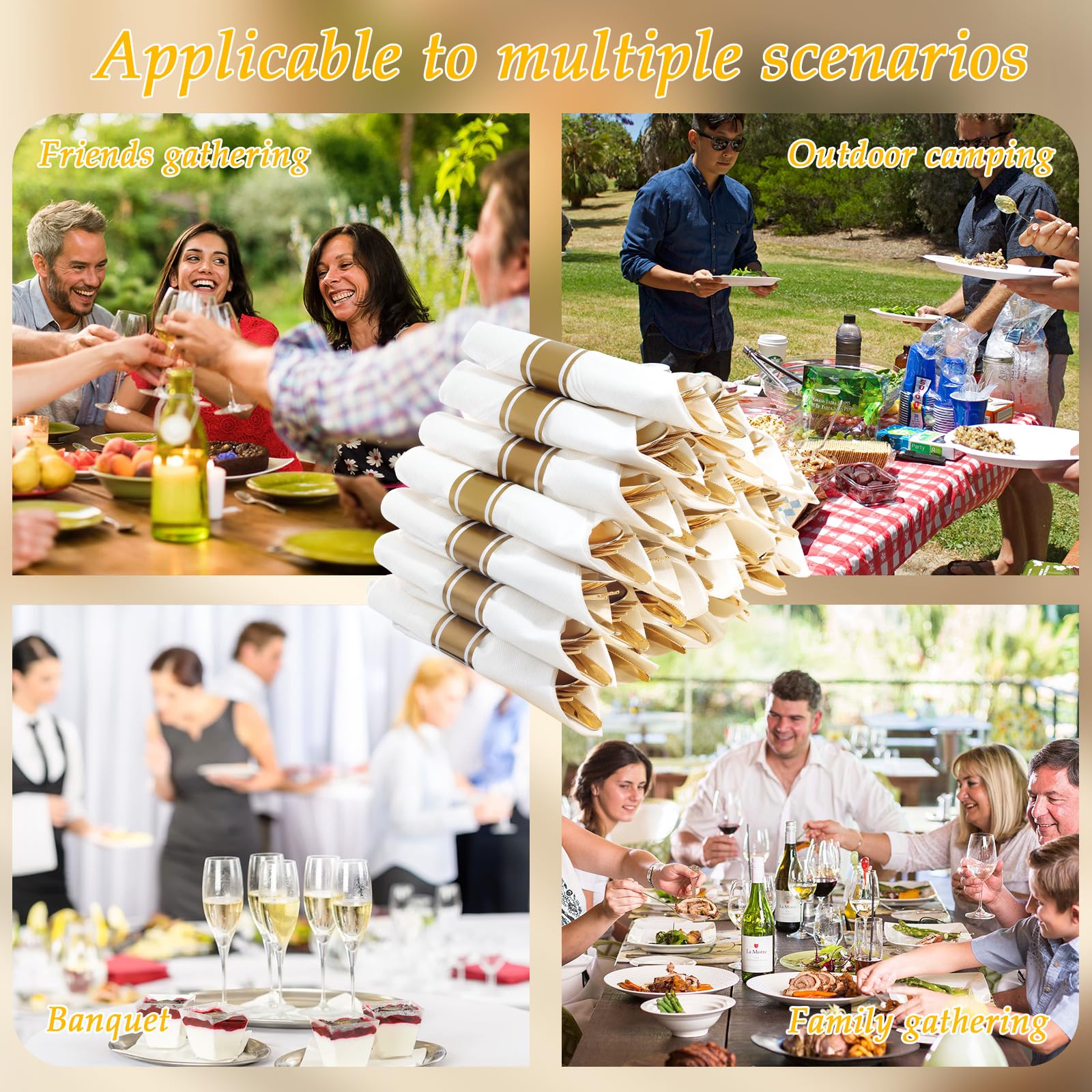 Supernal 120Pack Gold Plastic Silverware Wrapped Plastic Cutlery Set with Napkin,Pre Rolled Napkins with Cutlery Set,Rolled Silverware Disposable For Halloween Thanksgiving Christmas - Image 5